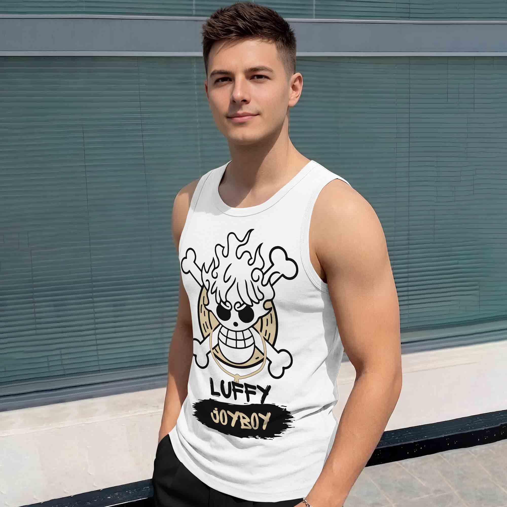Men Scoop Neck Graphic Design Printed Vest White