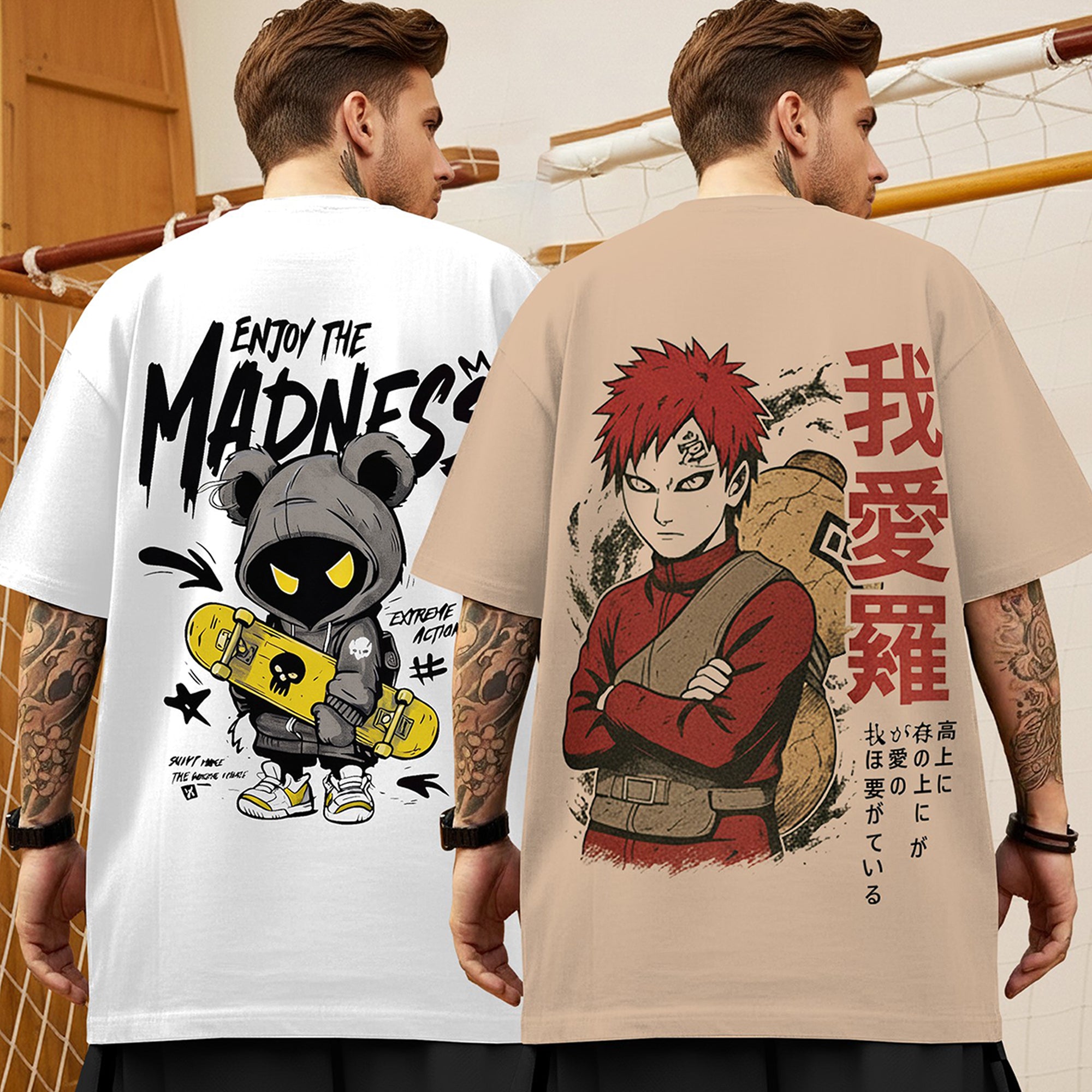 (Pack Of 2) Men Designing Back Printed Oversized T-shirts