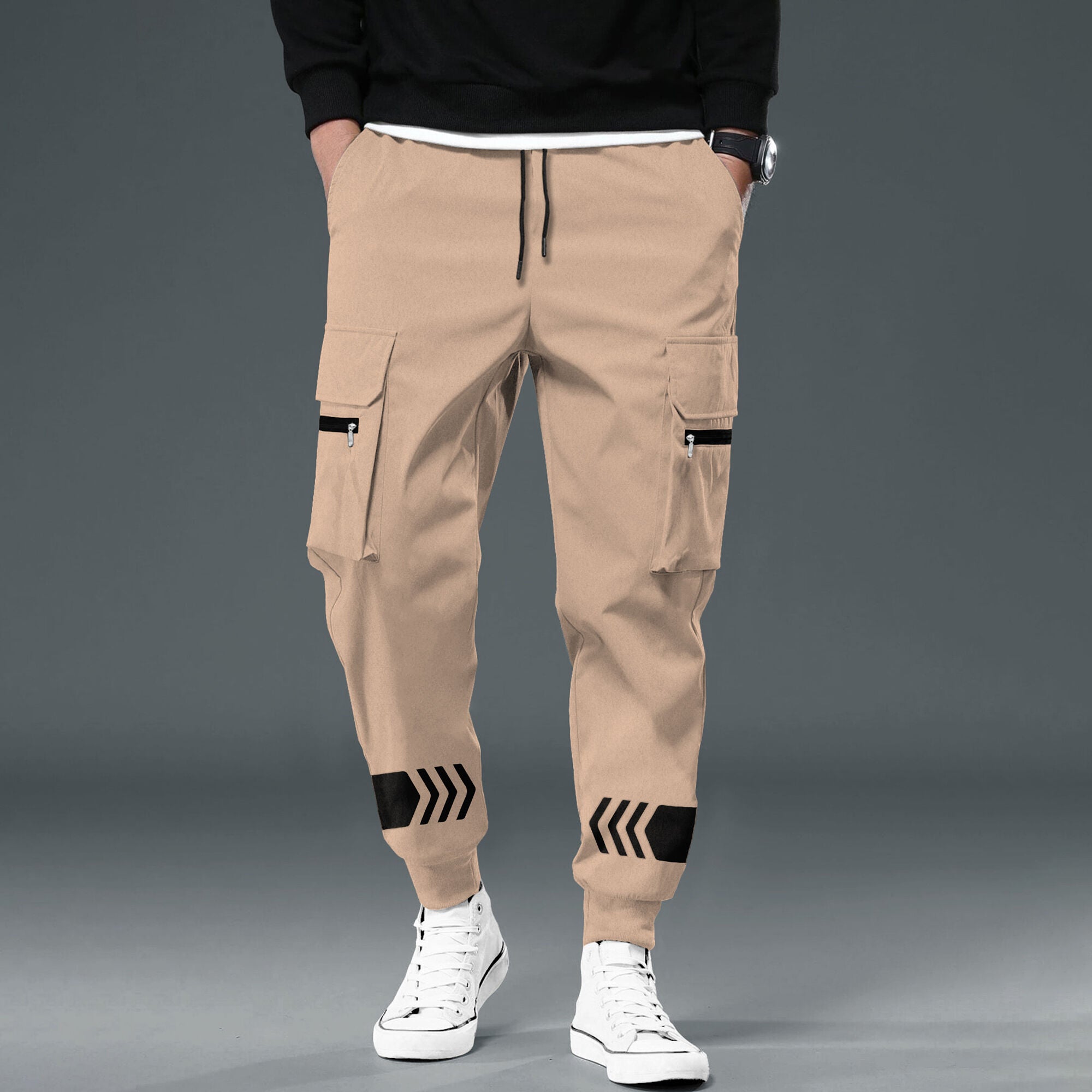 Men Beige Printed Cargo Jogger