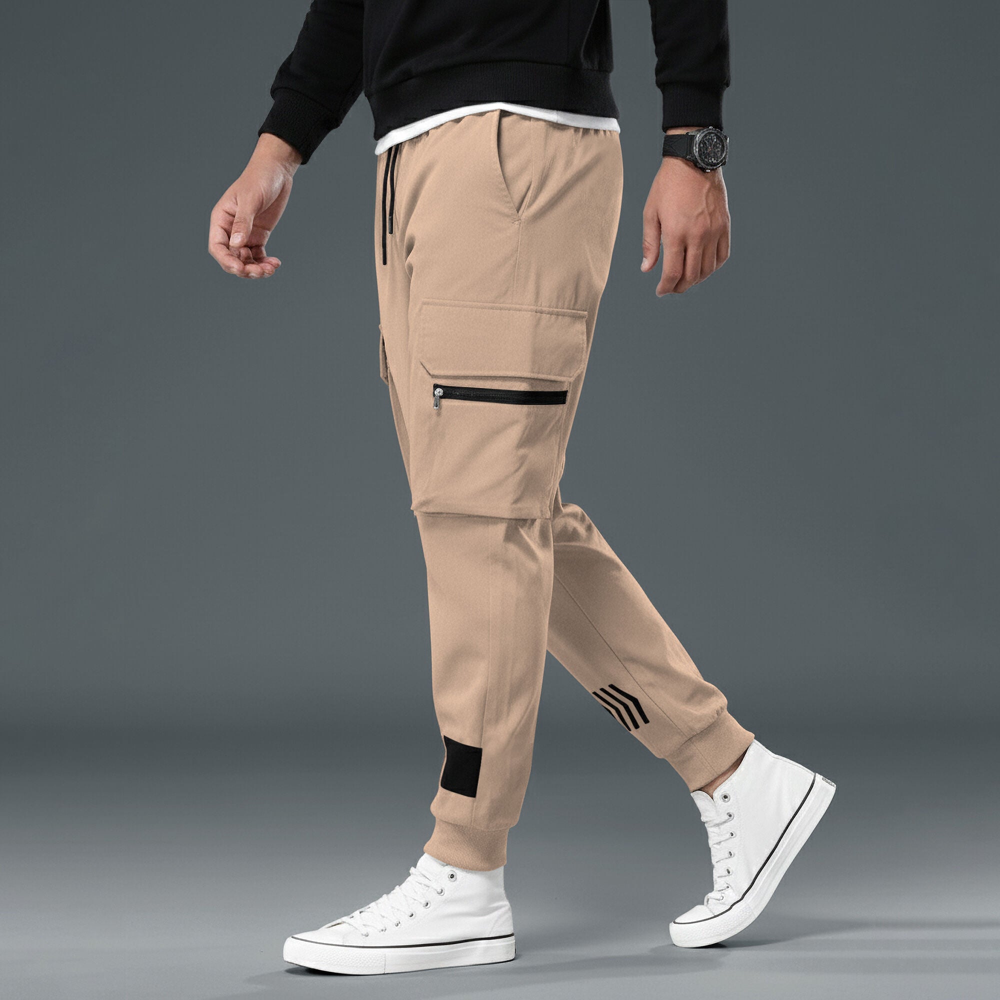 Men Beige Printed Cargo Jogger