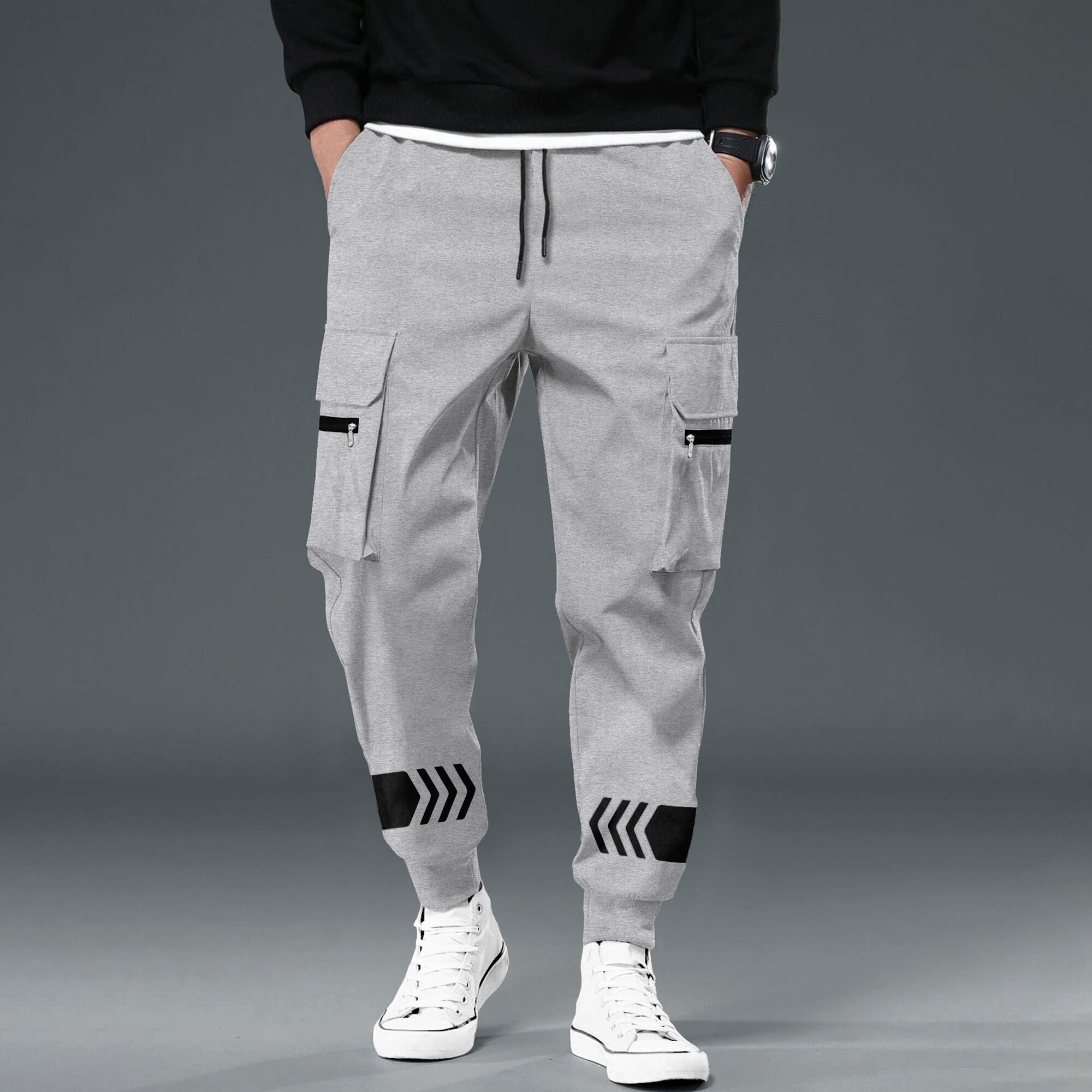Men Grey Printed Cargo Jogger