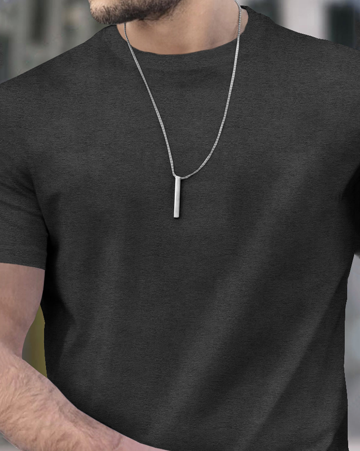 (Pack Of 1) Men Half Sleeve Round Neck Plain Charcoal Black T-shirt