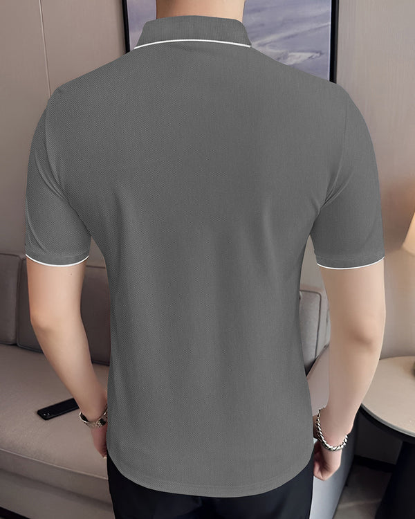 charcoal grey white piping polo tshirt for men