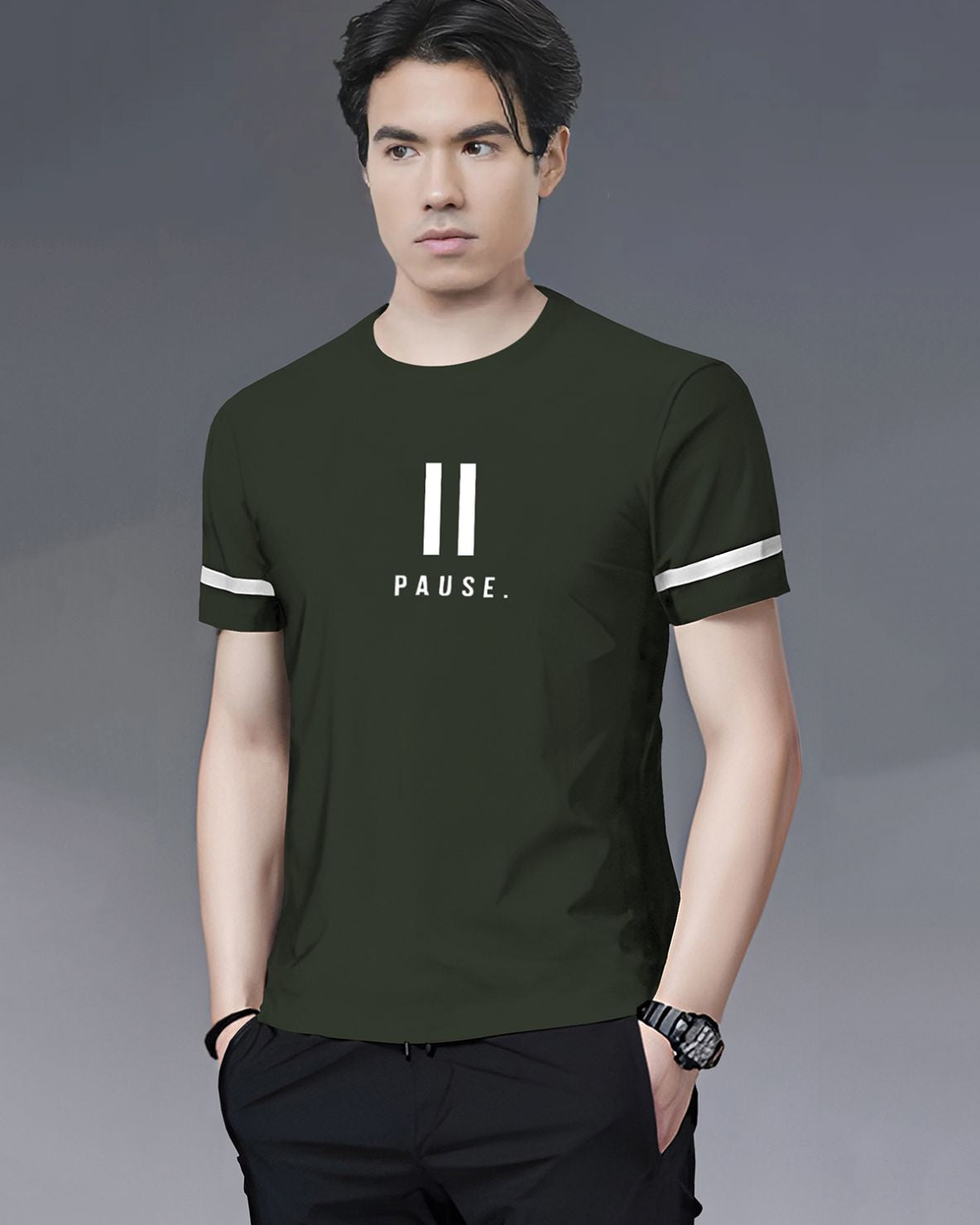 Track Suit Half Sleeve Olivegreen Printed T-shirt Matching Plain Trackpant Black