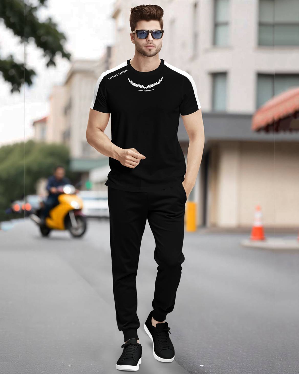 Track Suit Half Sleeve Colorblocked T-shirt with Plain Tackpants- 9 Variants