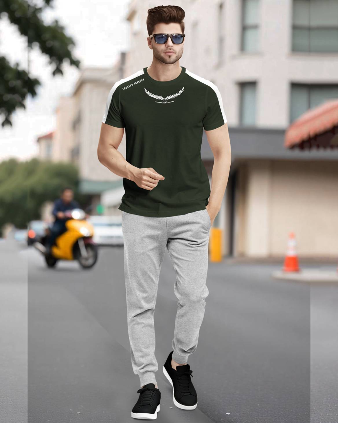 Track Suit Half Sleeve Colorblocked T-shirt with Plain Tackpants- 9 Variants