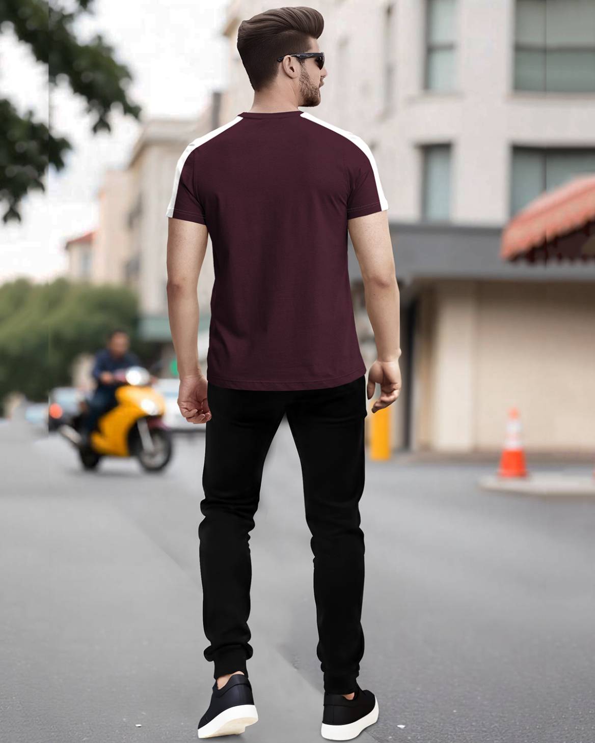 Track Suit Half Sleeve Colorblocked Maroon T-shirt with Plain Black Trackpant