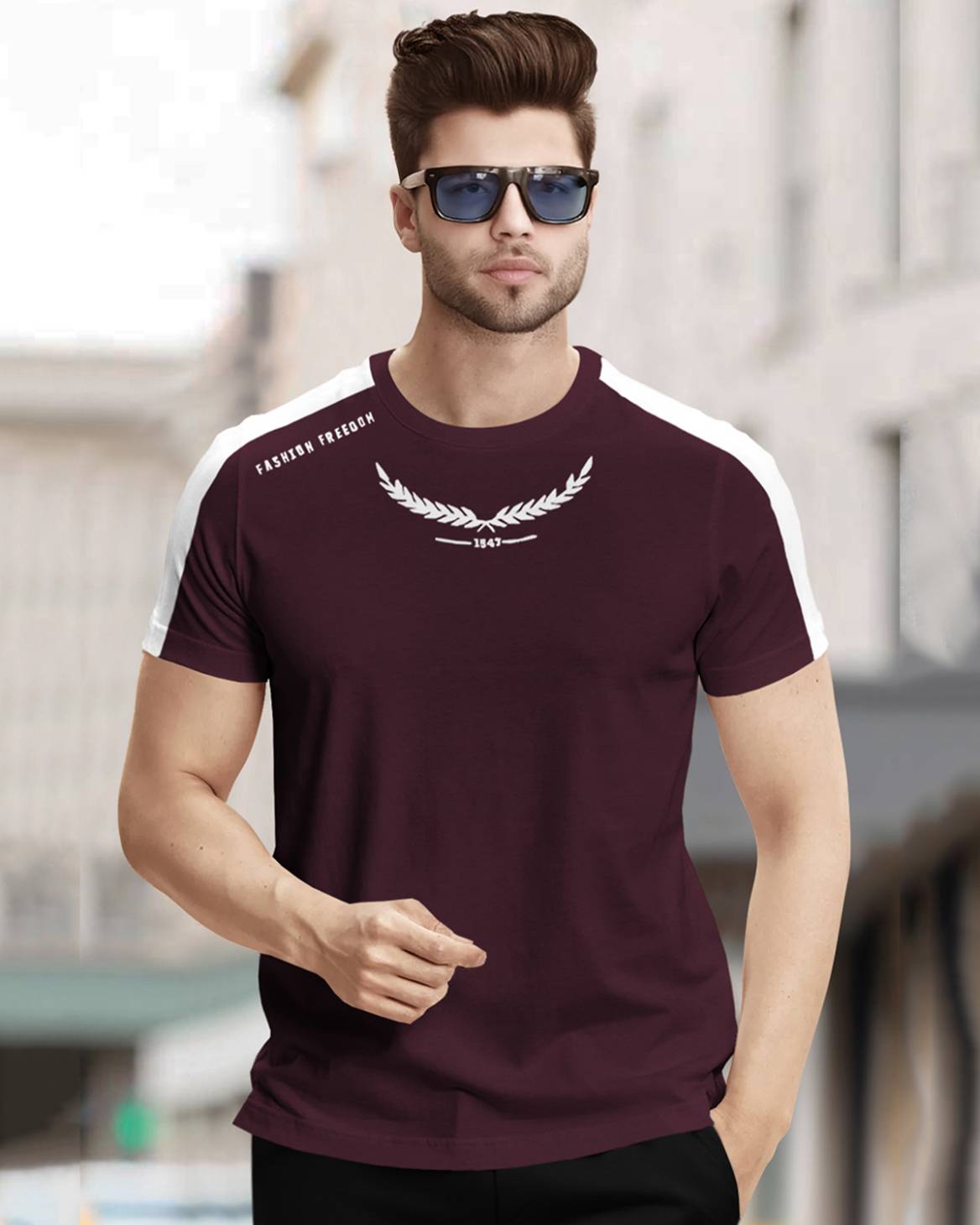 Track Suit Half Sleeve Colorblocked Maroon T-shirt with Plain Black Trackpant