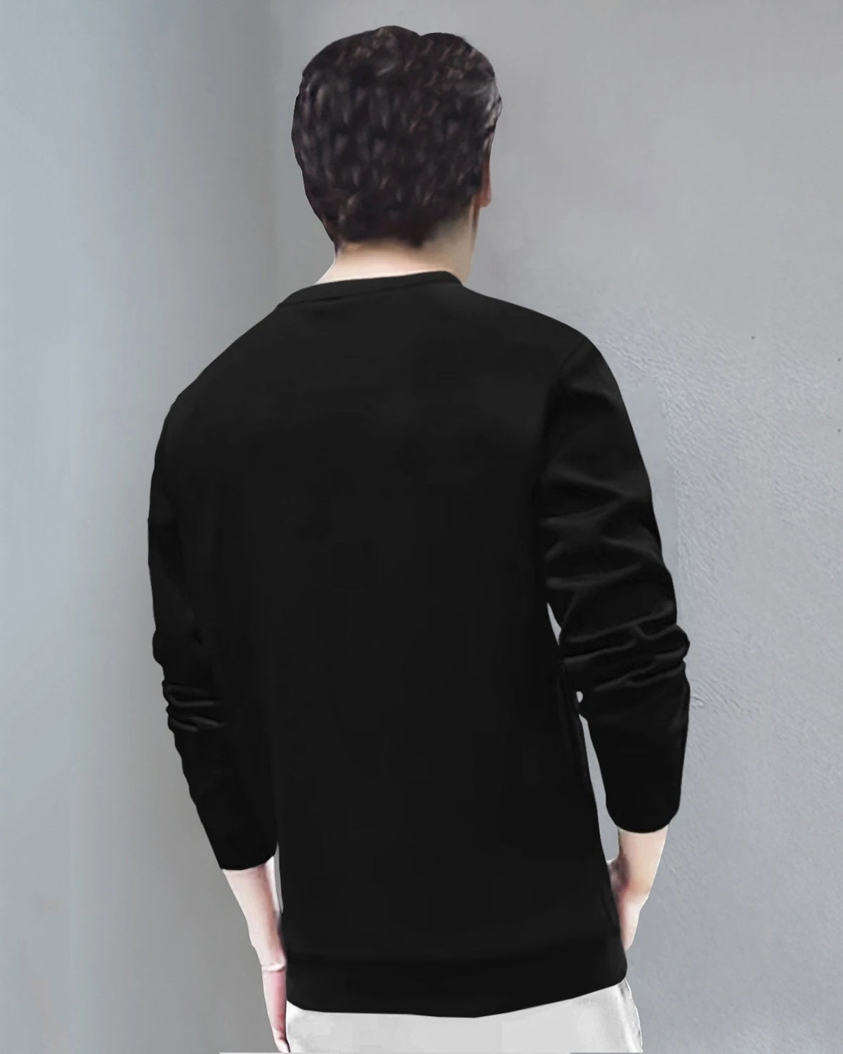 Men Full Sleeve Star Printed Round Neck Black T-Shirt