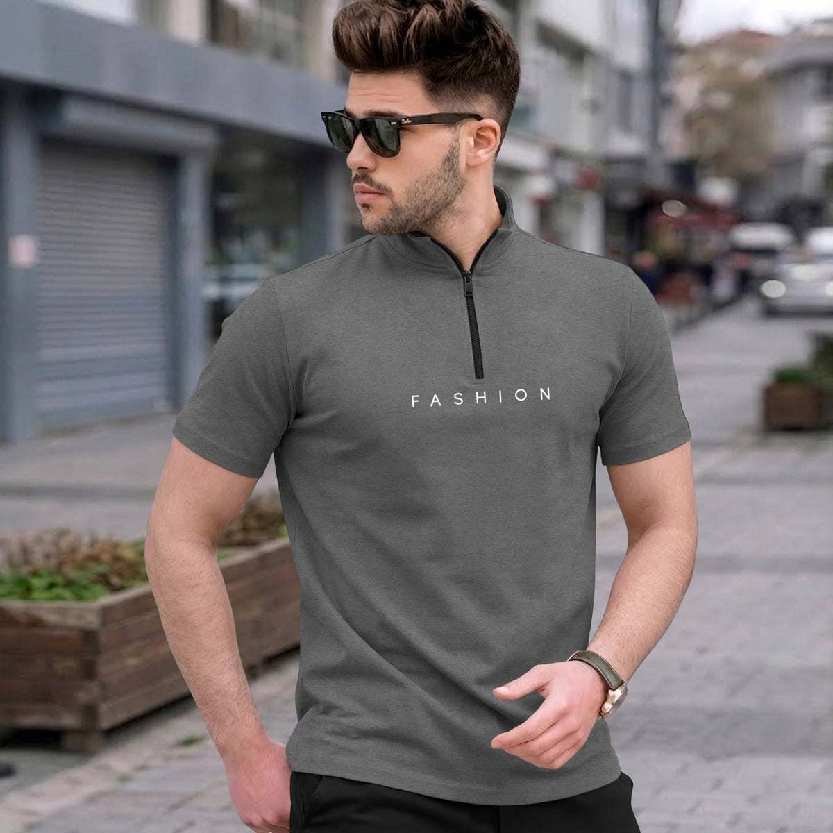 Mens High Neck Half Sleeve Cotton Blended T-shirts