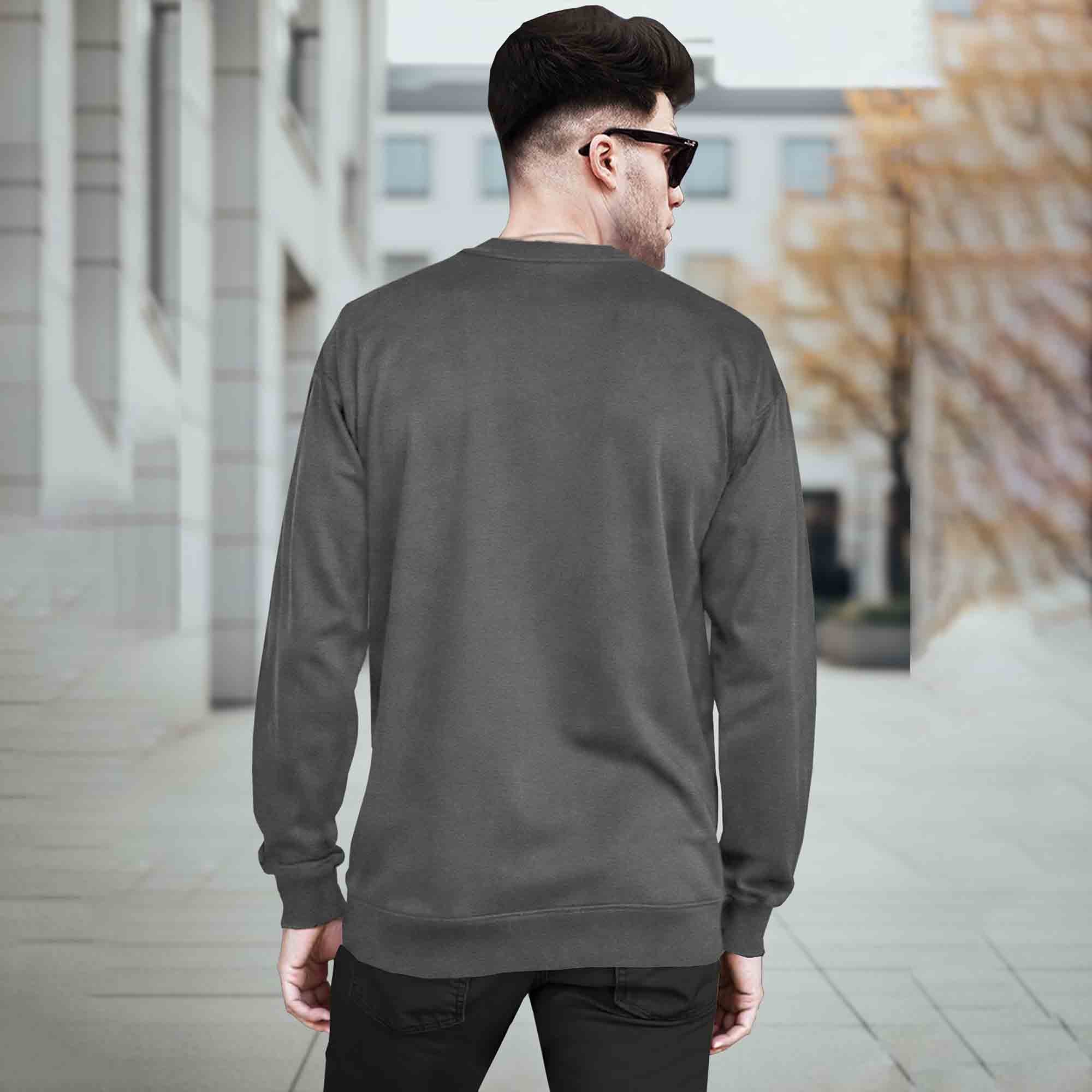 Mens Round Neck Full Sleeve Plain Dark Grey T-shirt
