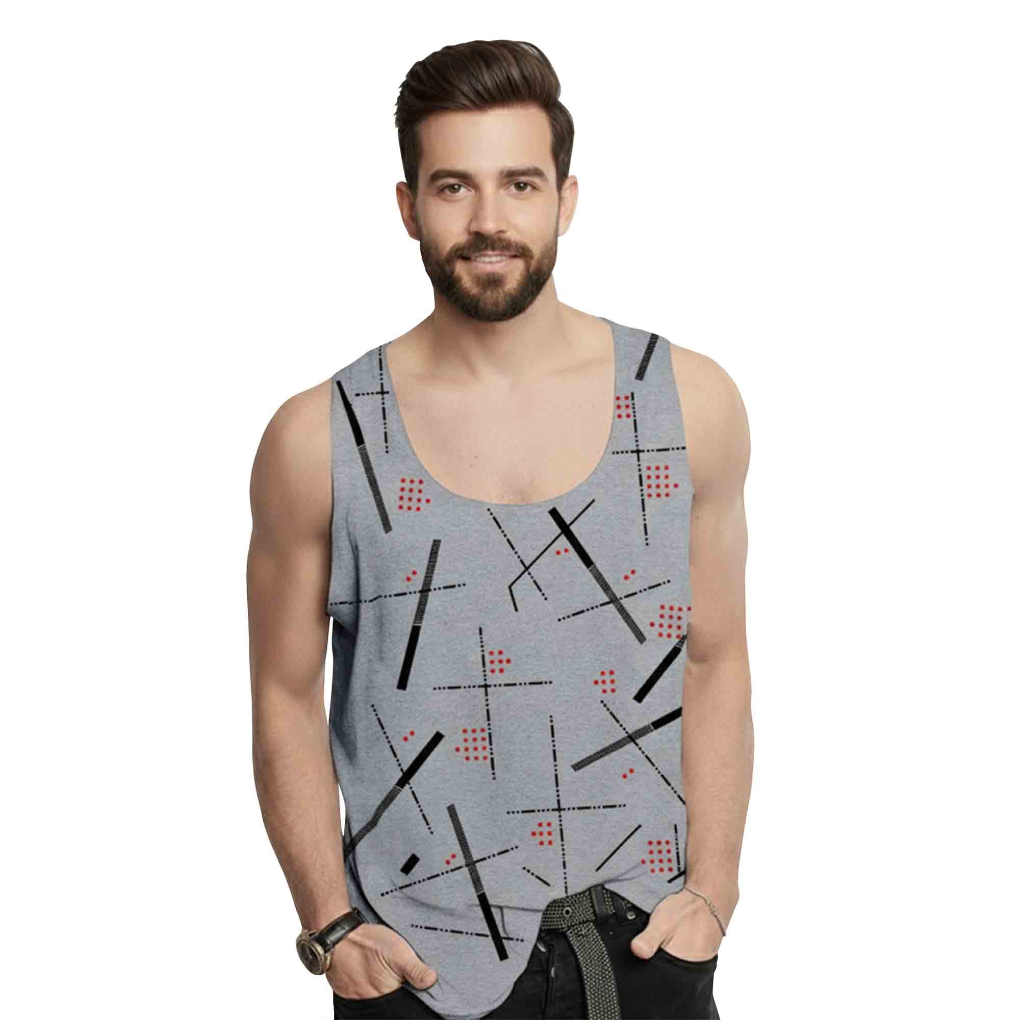 Men Sleeveless Abstract Grey Printed Vest