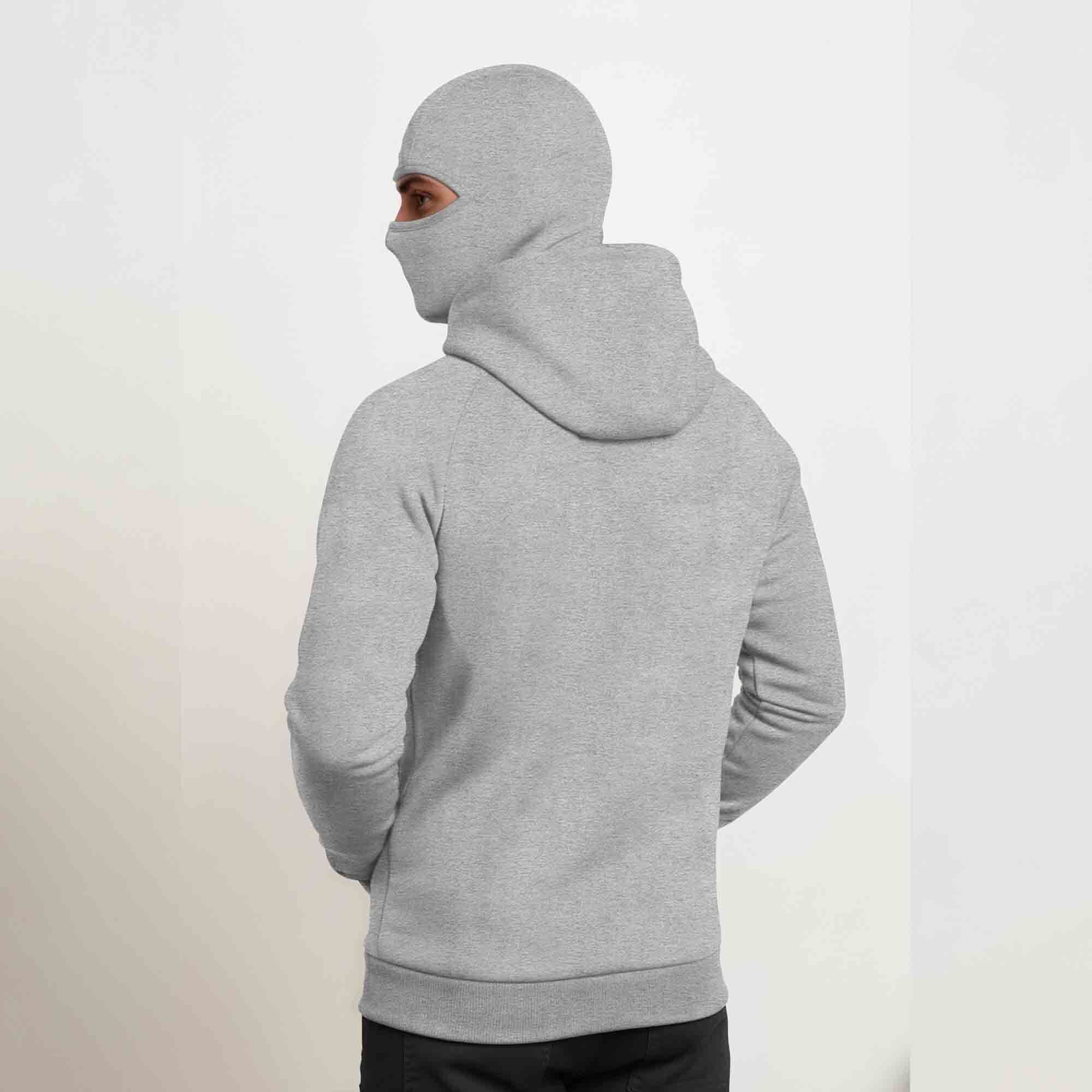 Mens Winter Full Mask Warm Zip-Up Hooded Jacket Grey