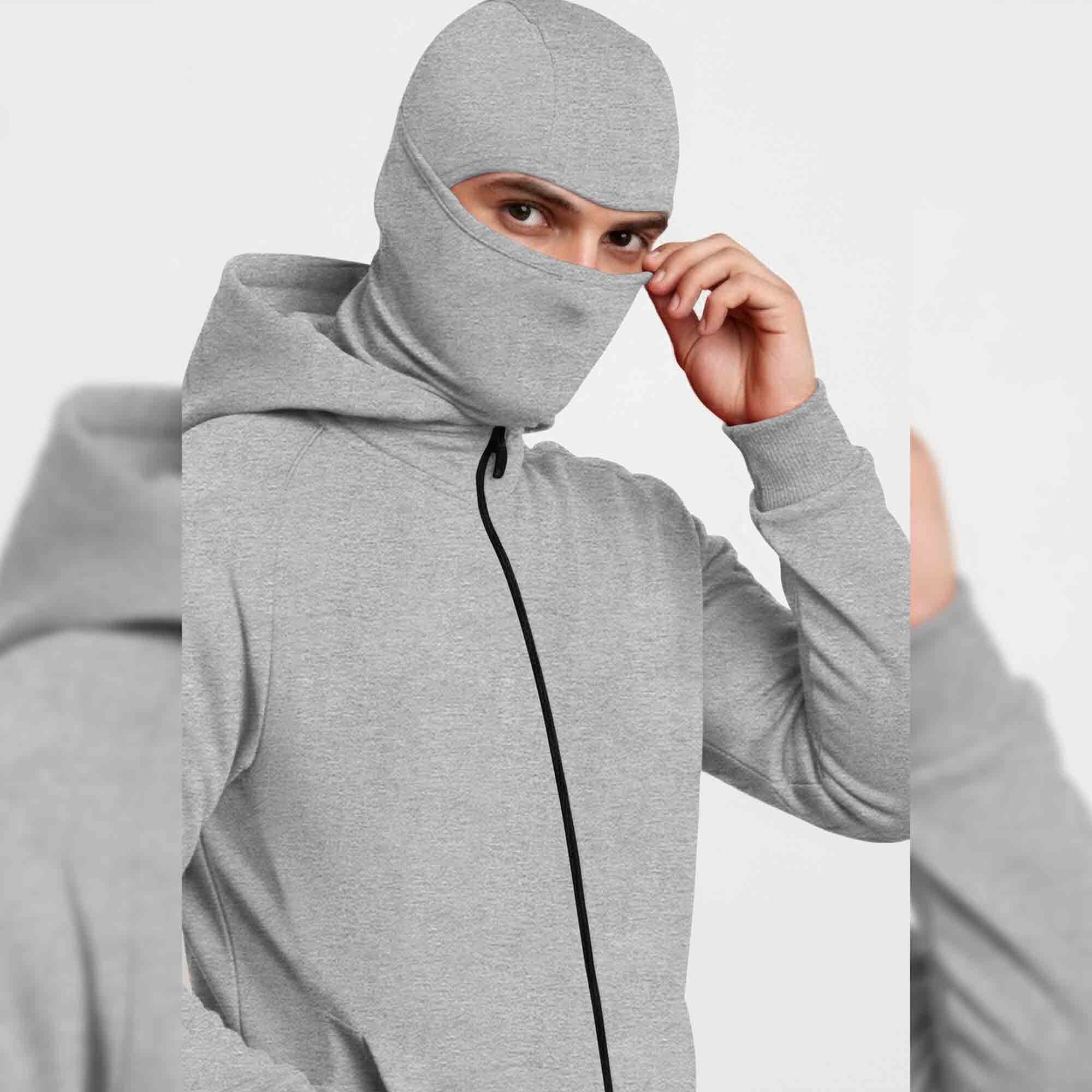 Mens Winter Full Mask Warm Zip-Up Hooded Jacket Grey