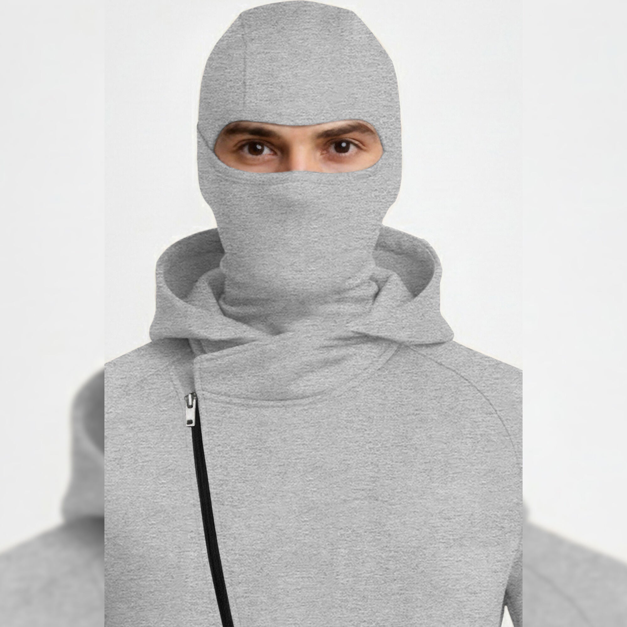 Mens Winter Full Mask Warm Cross Zip-Up Hooded Jacket Grey