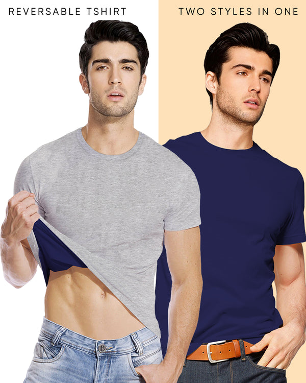 blue and grey half sleeve reversible tshirt for men