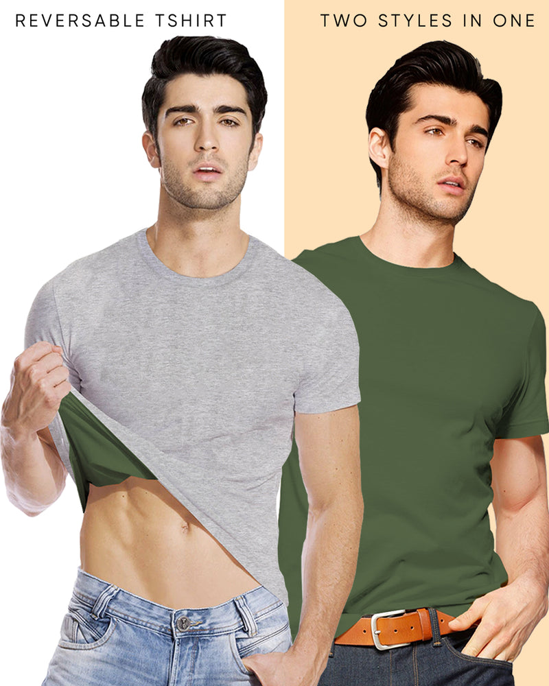reversible or double side grey and olive tshirt for men 