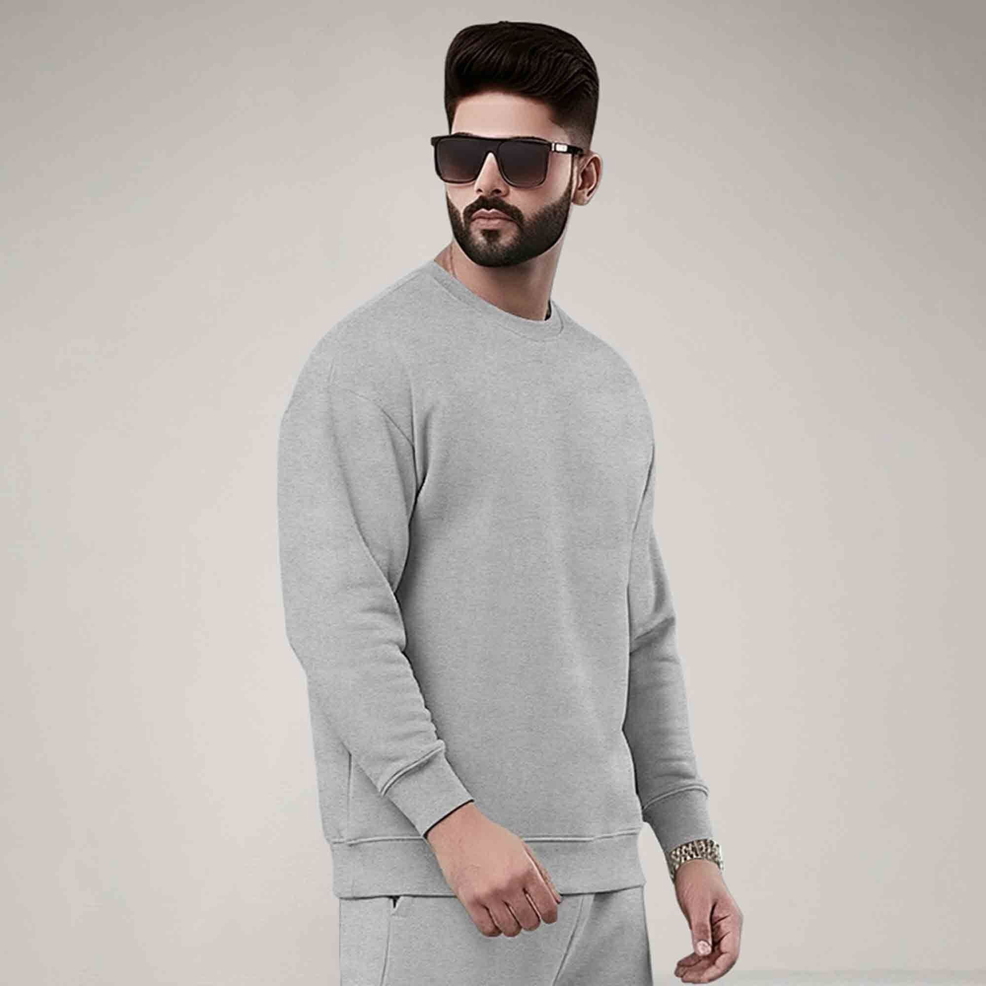 PLAIN GREY MEN REGULAR FIT CASUAL SWEATSHIRT