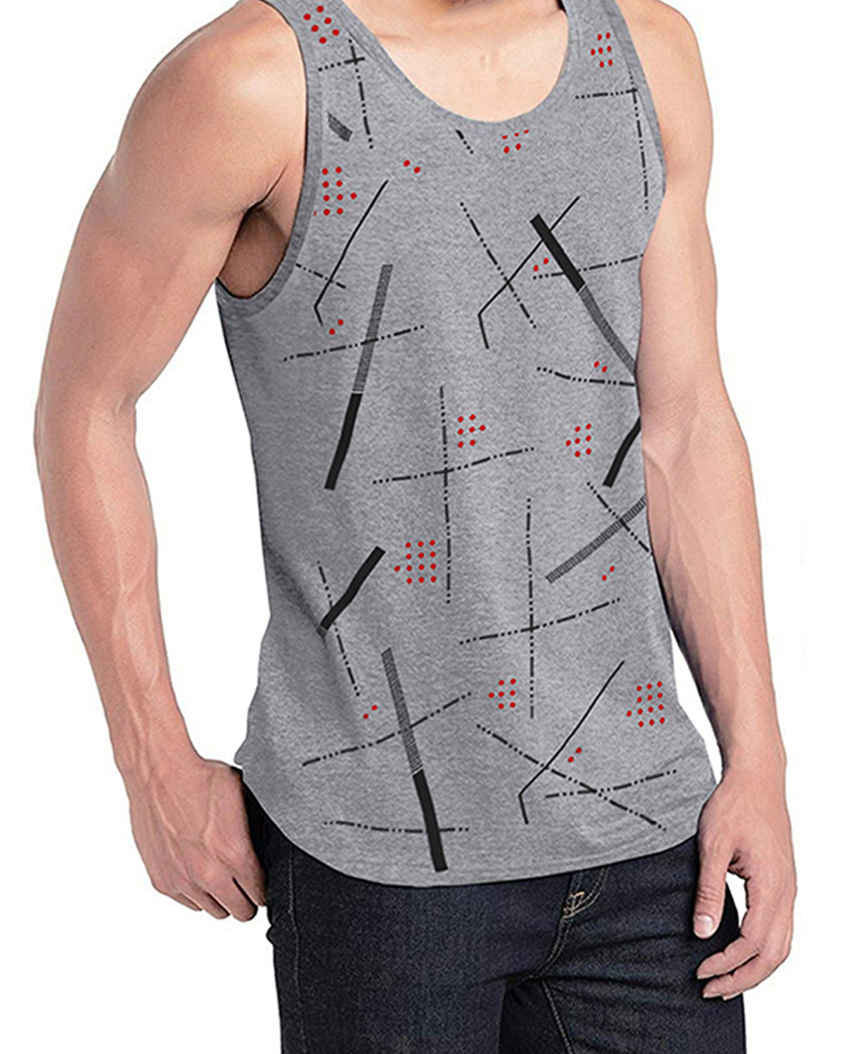 Men Sleeveless Abstract Grey Printed Vest