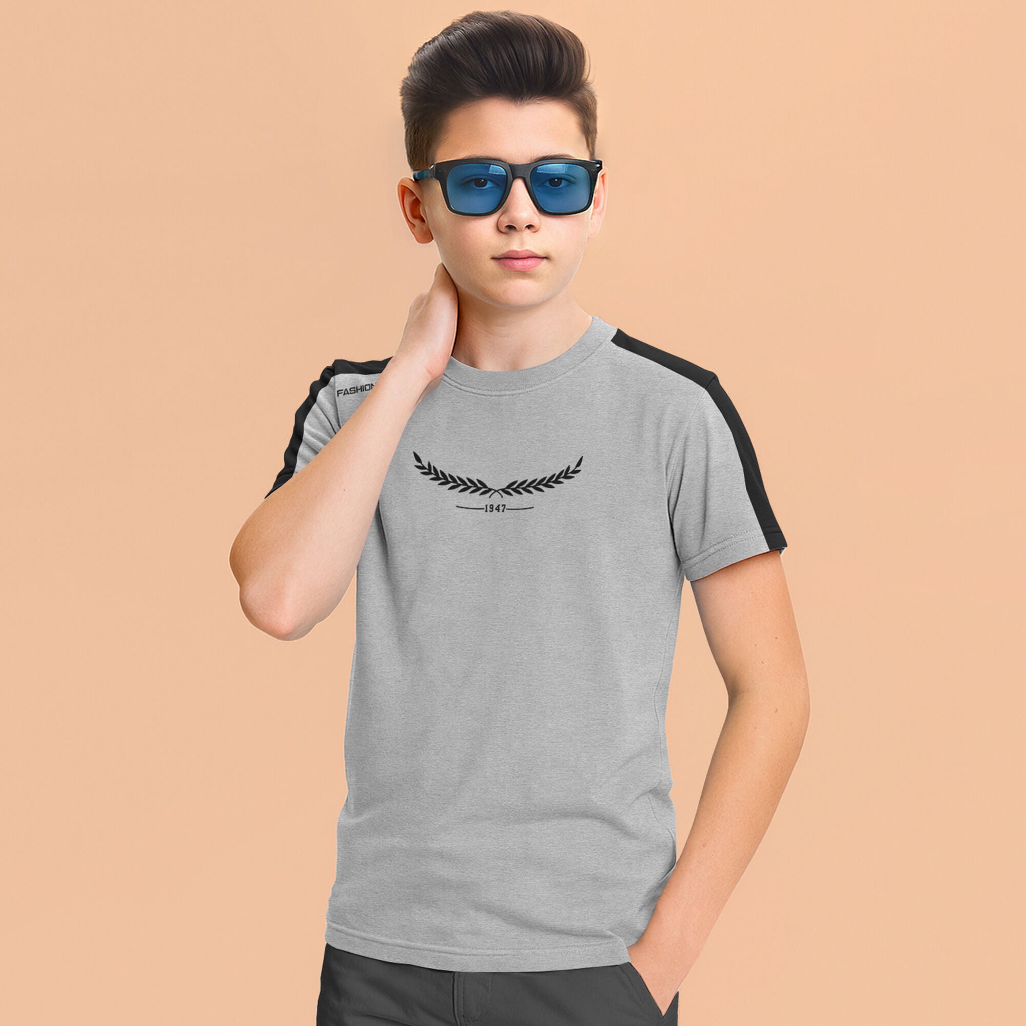 Trendy Boys Printed Half Sleeve Stylish T-Shirt Grey & Black