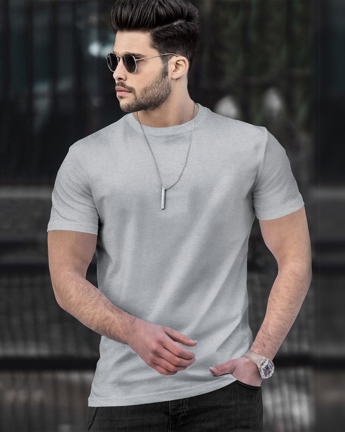 (Pack Of 1) Men Half Sleeve Round Neck Plain Grey T-shirt