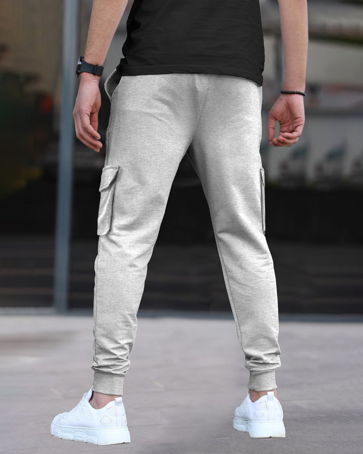 Mens Multi Pockets Plain Grey Cargo Jogger