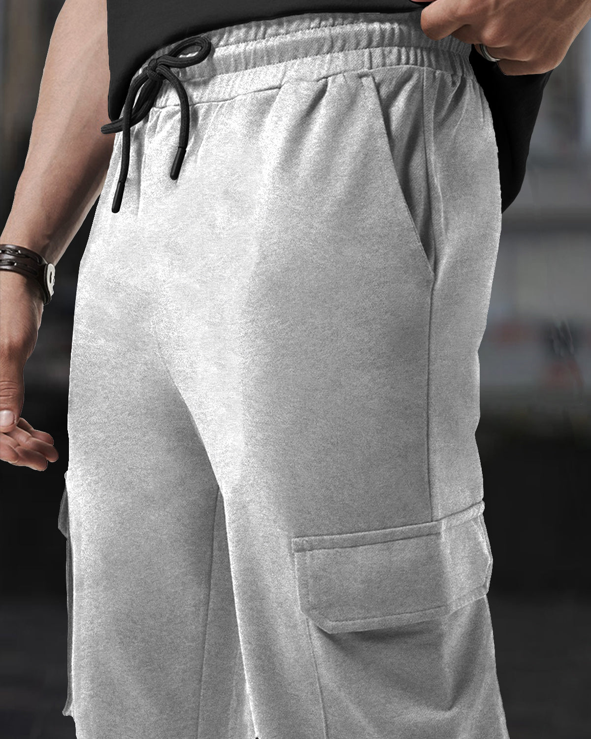 Mens Multi Pockets Plain Grey Cargo Jogger