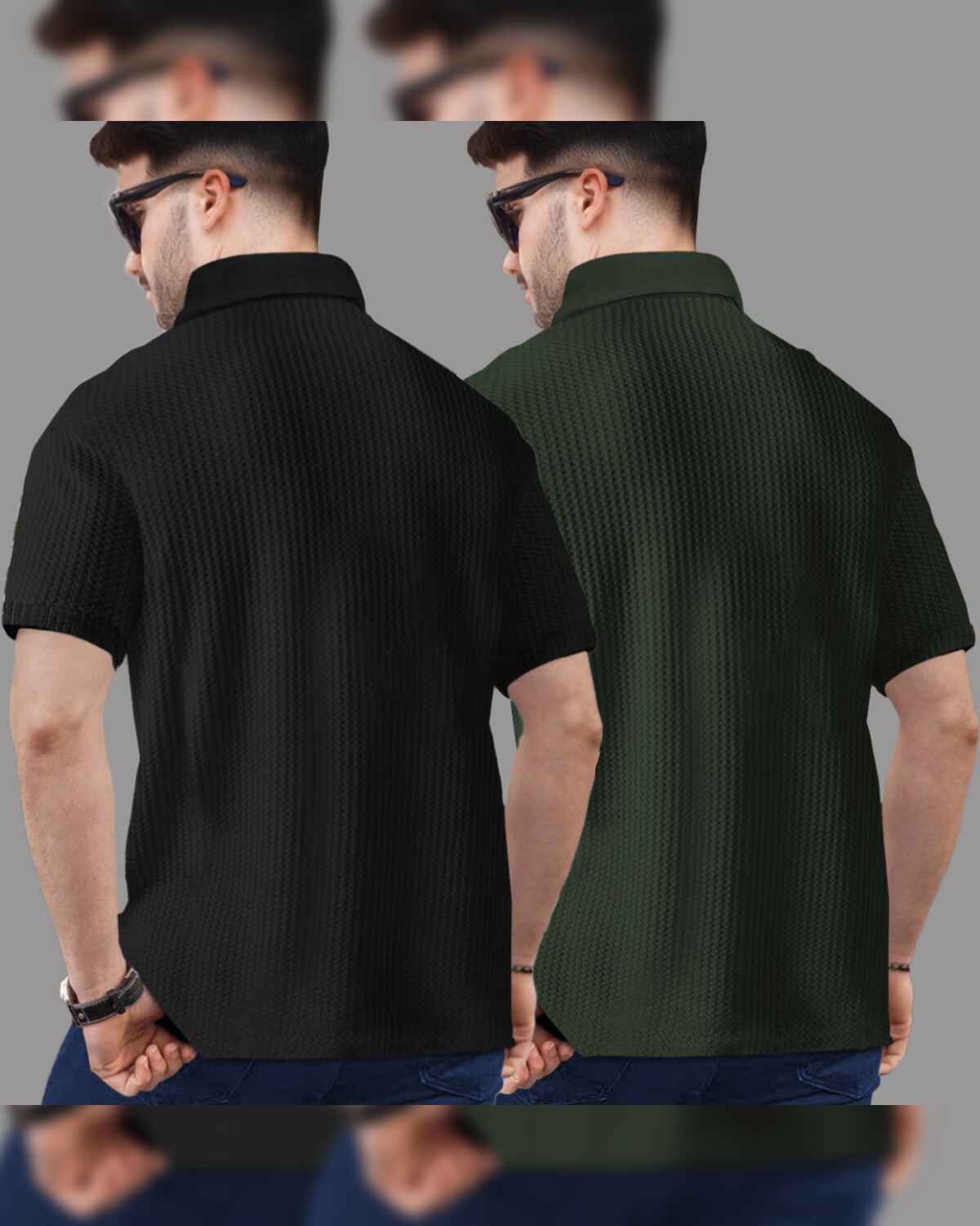 6 Variants (Pack Of 2) Polo Collar Waffle Textured Tshirts