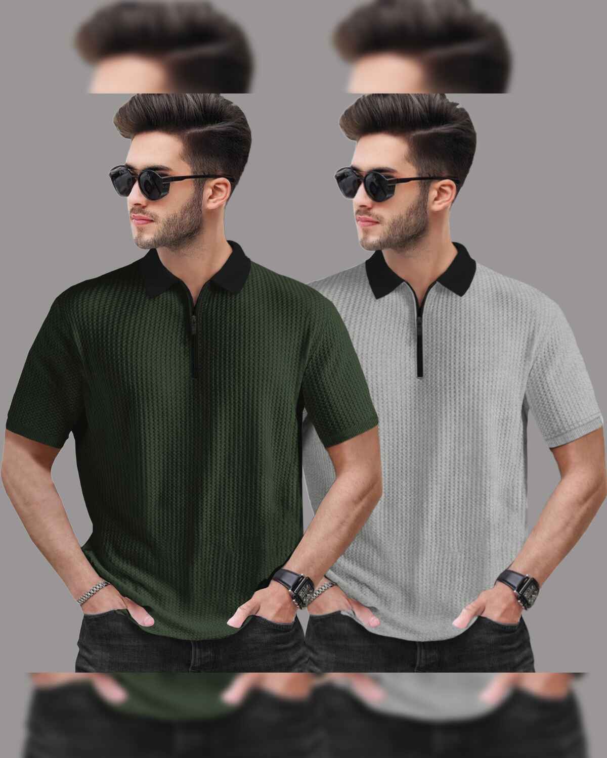 (Pack Of 2) Polo Half Sleeve Waffle Textured T-shirts