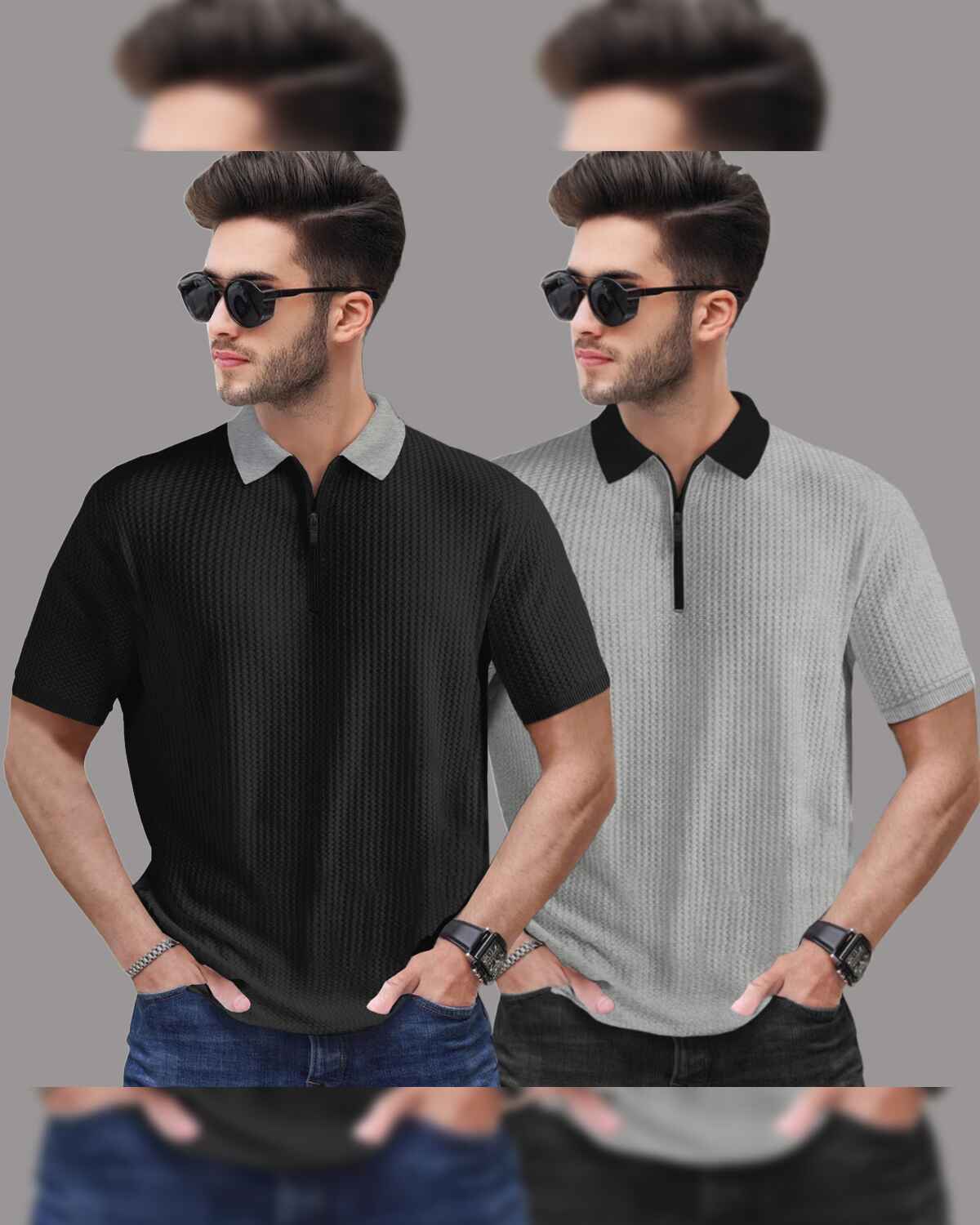 (Pack Of 2) Polo Half Sleeve Waffle Textured T-shirts