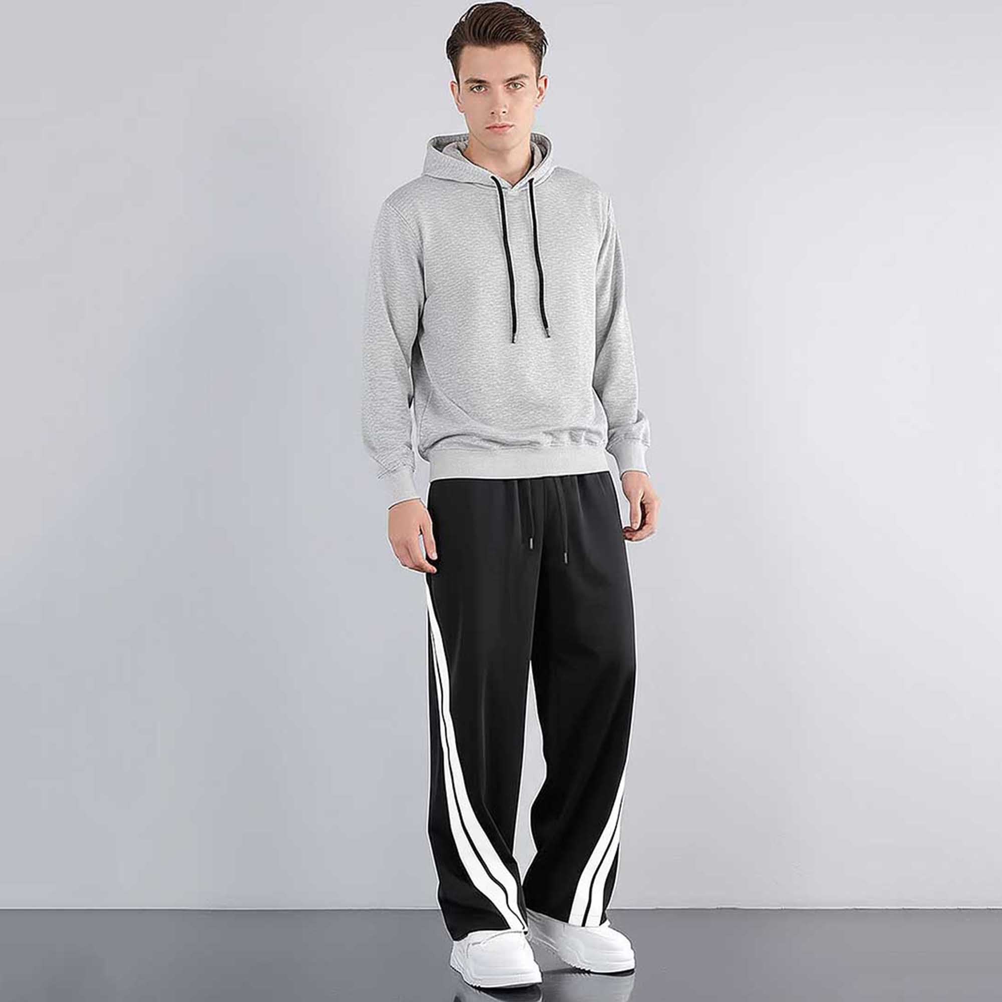 Men’s Black Trackpant with White Side Stripes