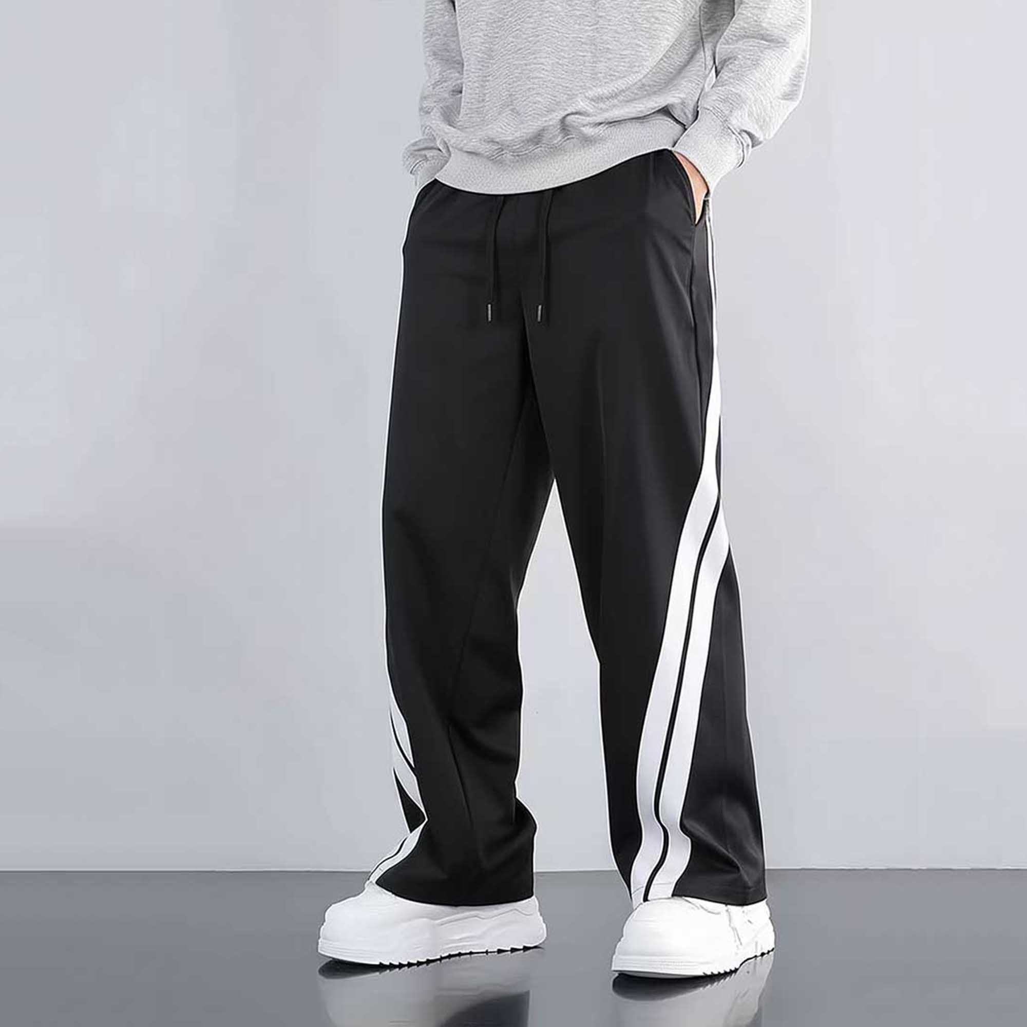 Men’s Black Trackpant with White Side Stripes
