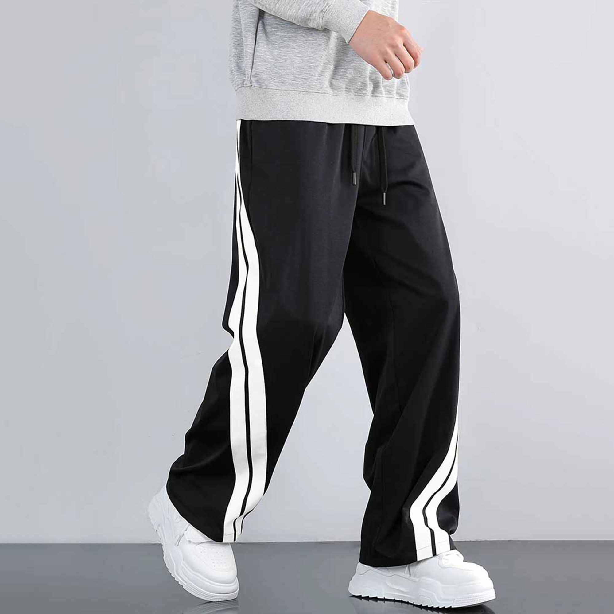 Men’s Black Trackpant with White Side Stripes