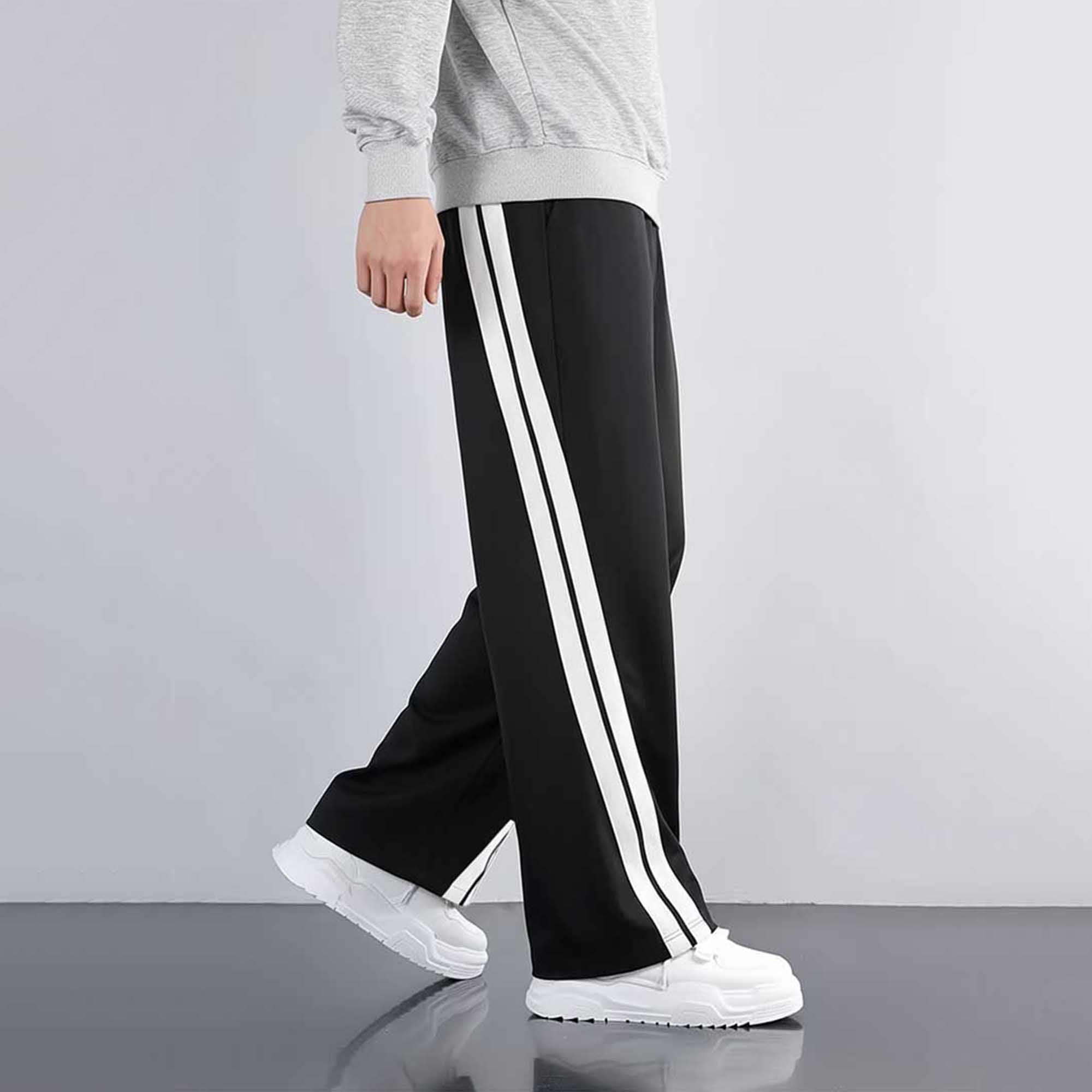 Men’s Black Trackpant with White Side Stripes