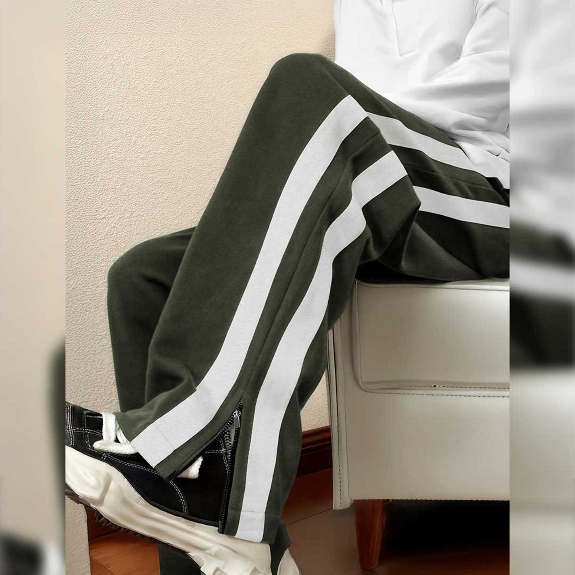 Men’s Olivegreen Trackpant with White Side Stripes