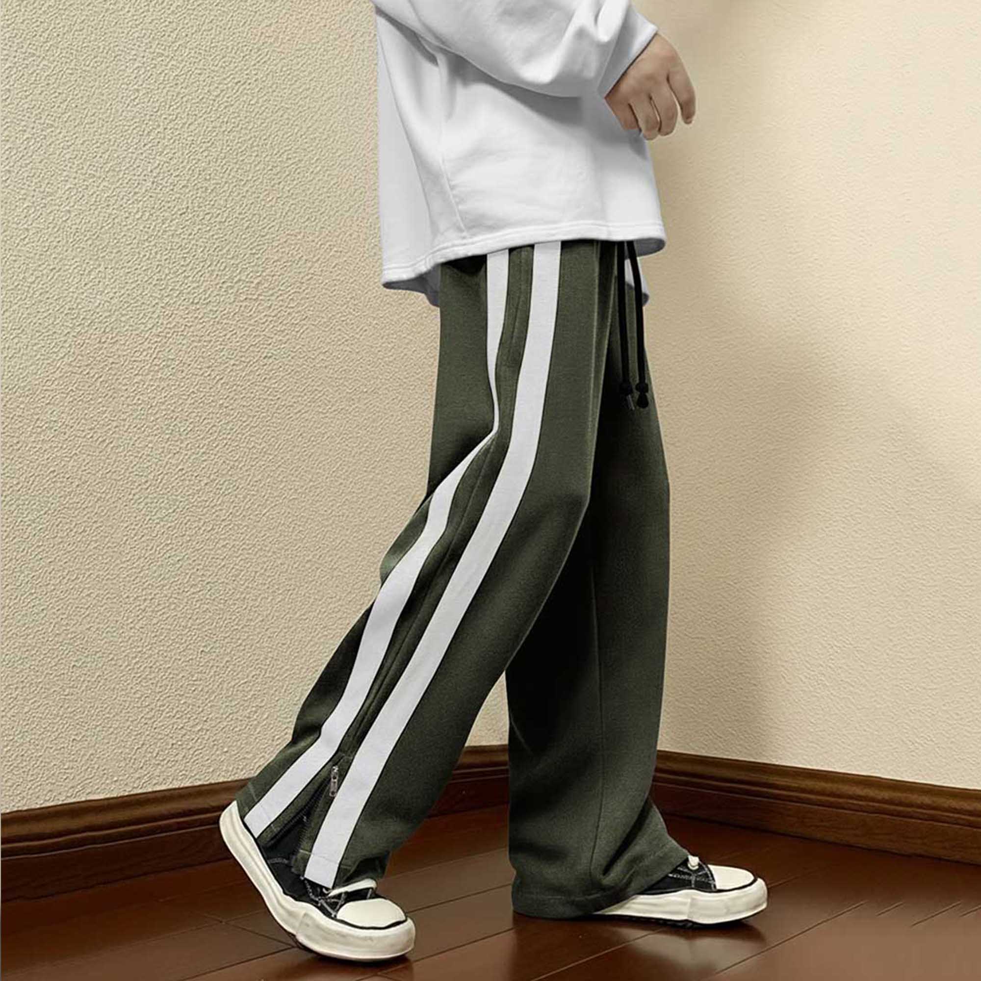 Men’s Olivegreen Trackpant with White Side Stripes