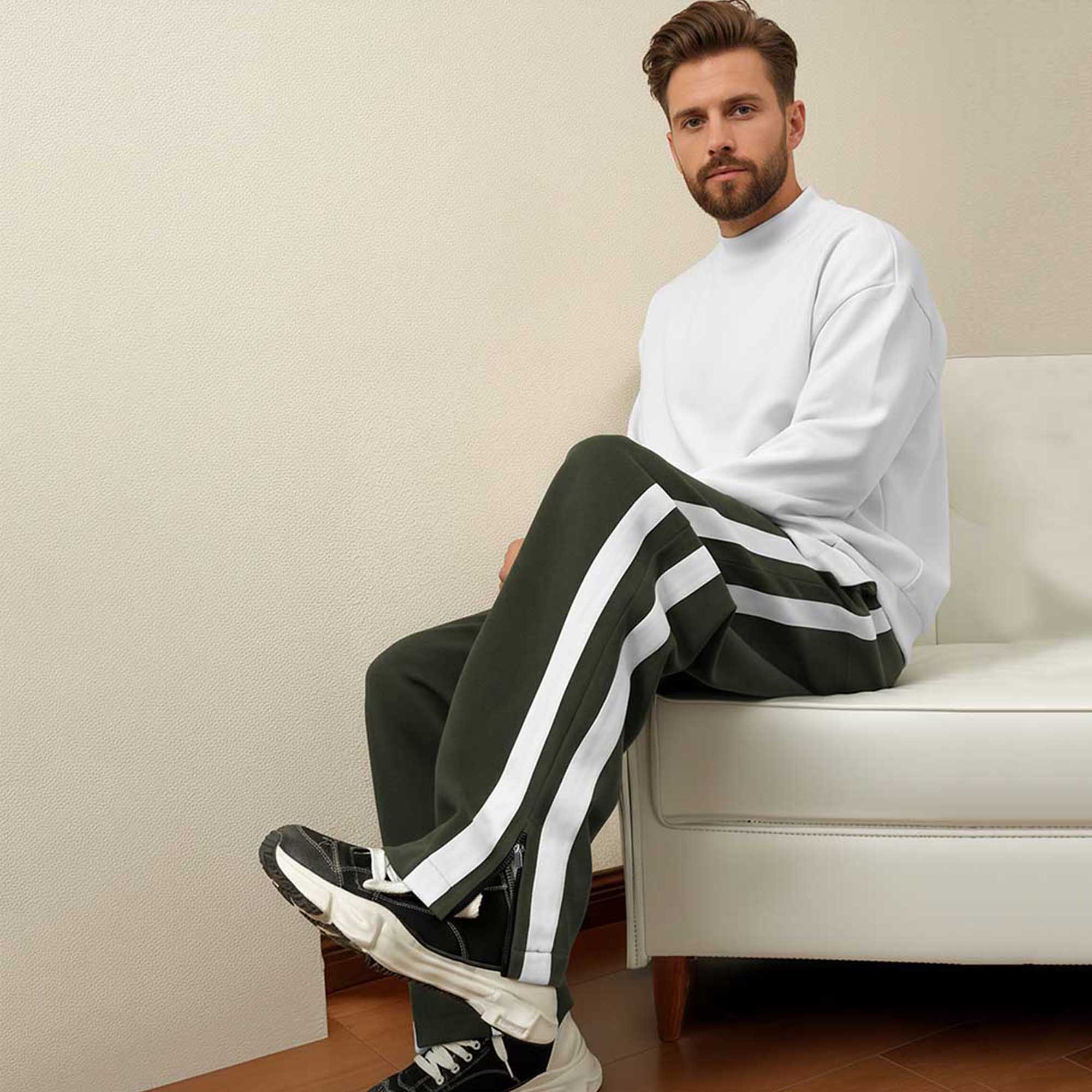Men’s Olivegreen Trackpant with White Side Stripes