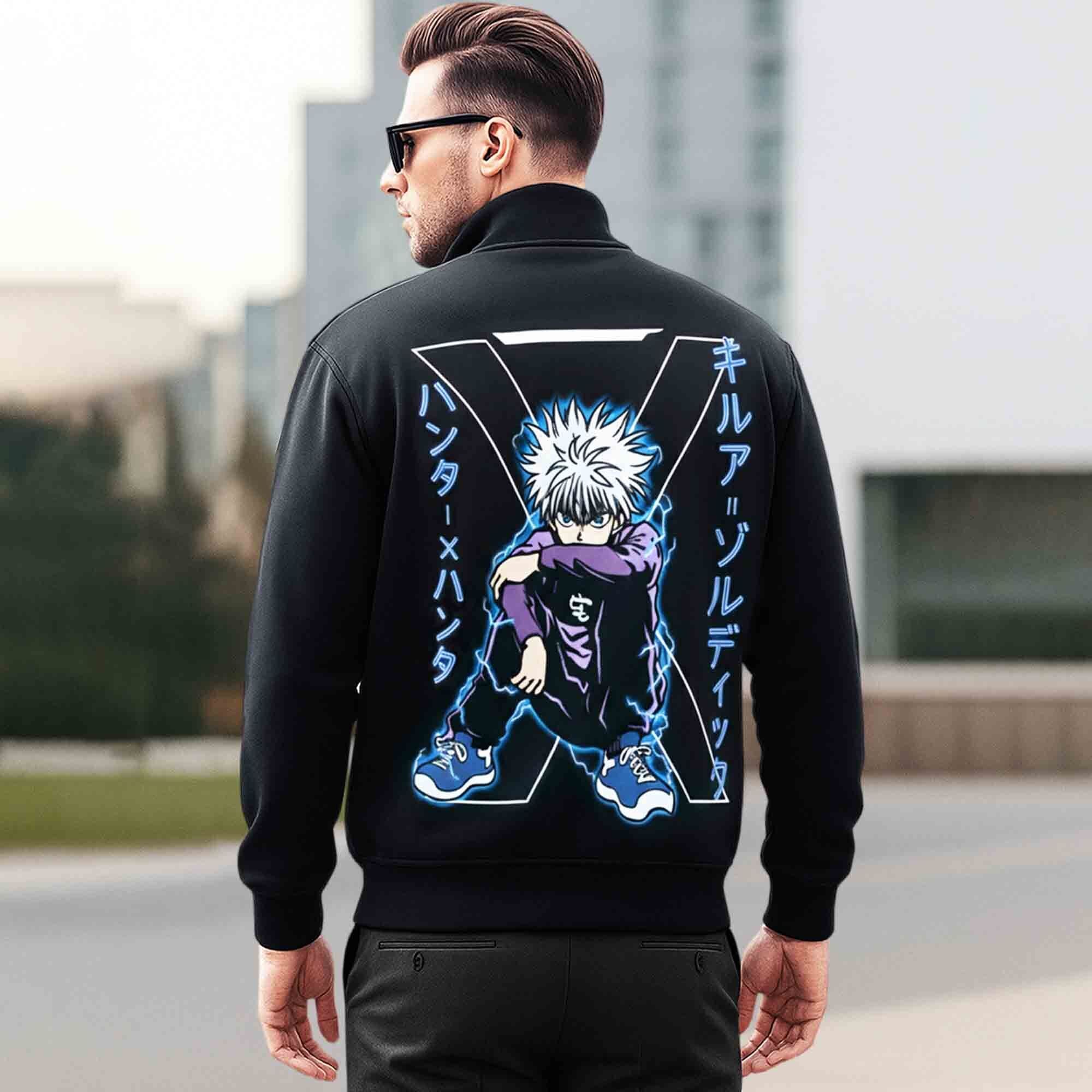 Mens Back Printed Polo Type Winter Jacket Black