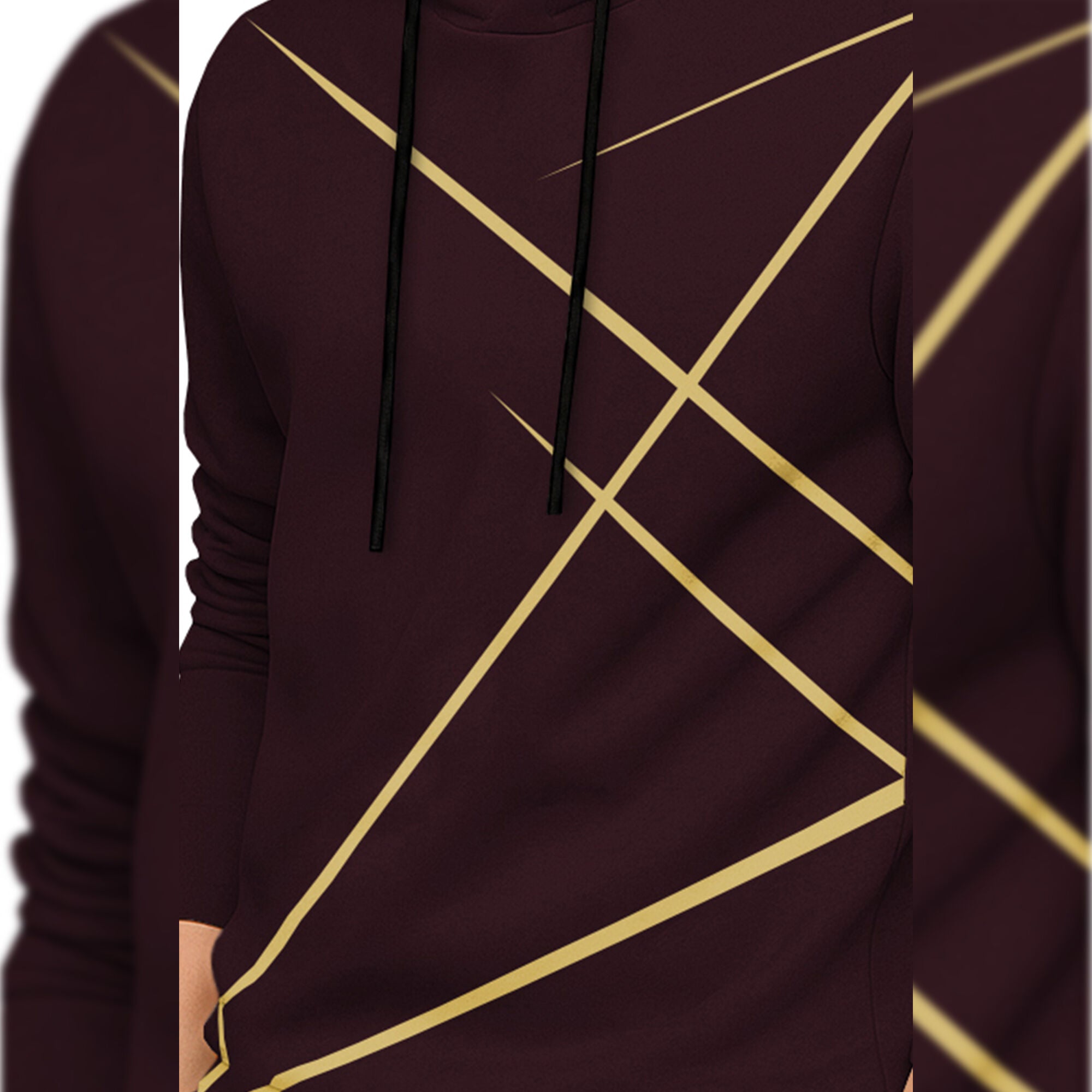 Boys Full Sleeve Maroon Zig Zag Graphic Printed Hooded T-shirt