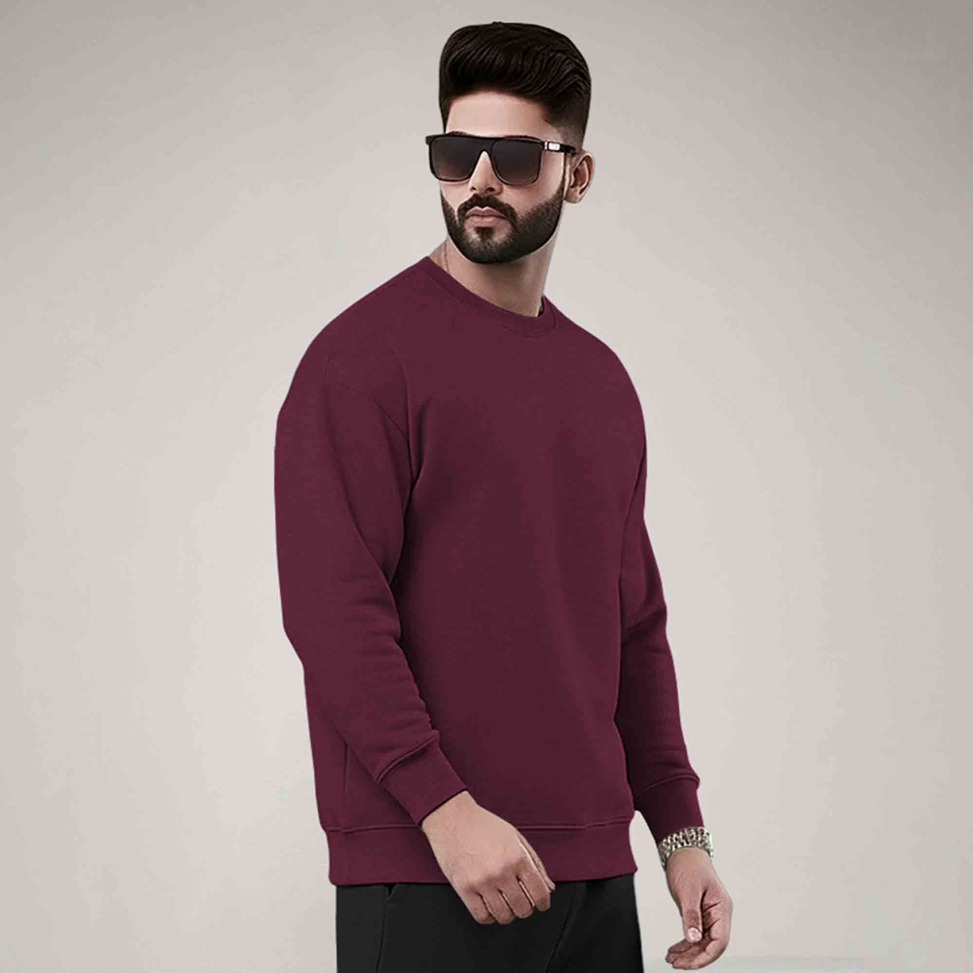 PLAIN MAROON MEN REGULAR FIT CASUAL SWEATSHIRT