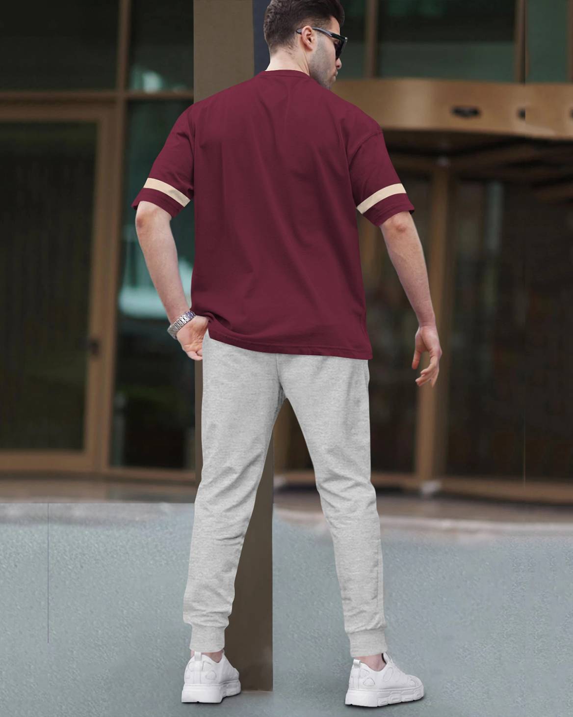 Track Suit Half Sleeve Maroon Printed T-shirt with Plain Grey Trackpant