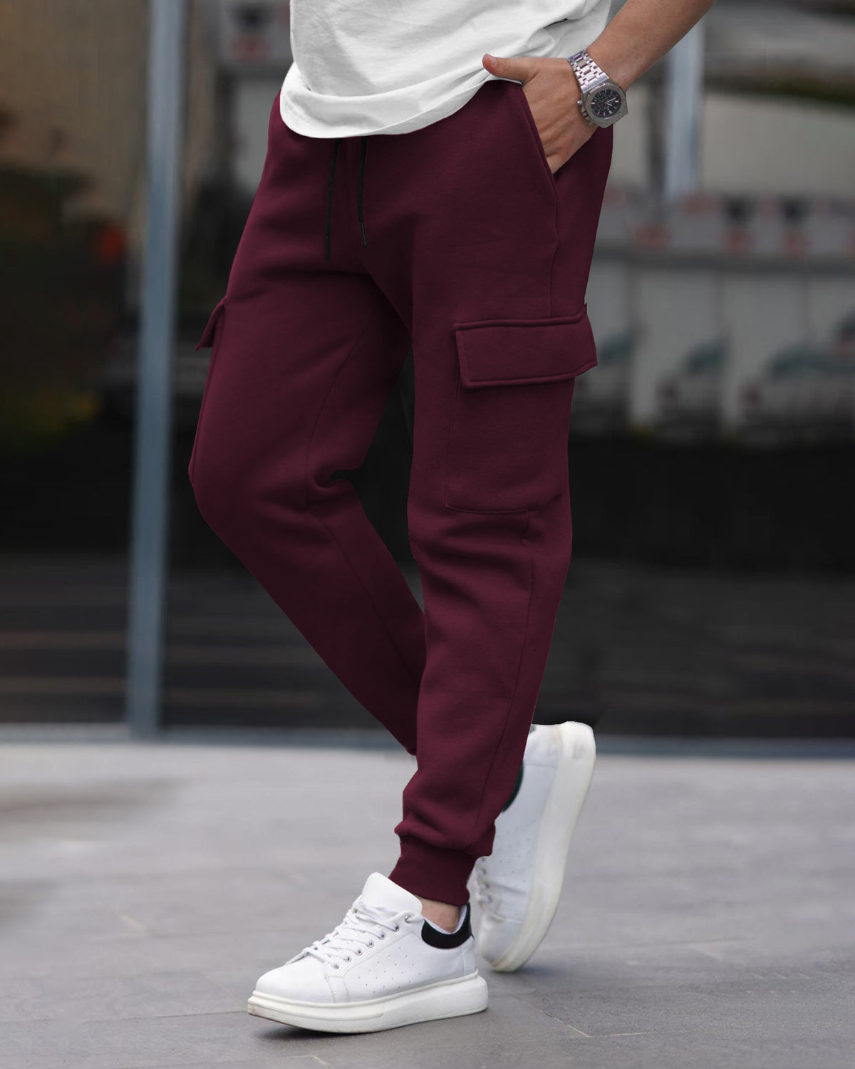 Mens Multi Pockets Plain Maroon Cargo Jogger – TRIPR