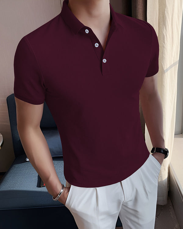 maroon polo button collar tshirt for men