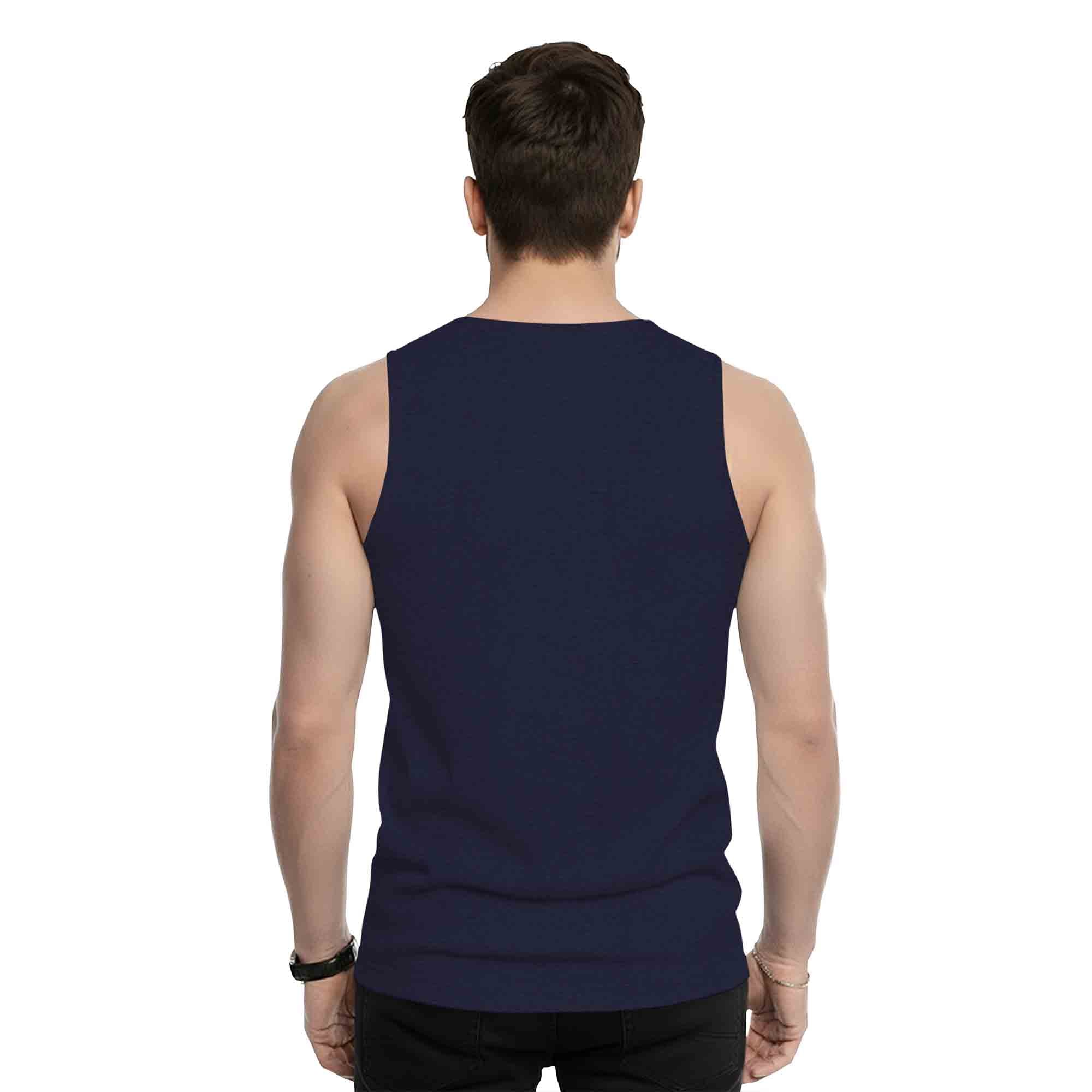 Men Abstact Printed Sleeveless Dark Blue Vest