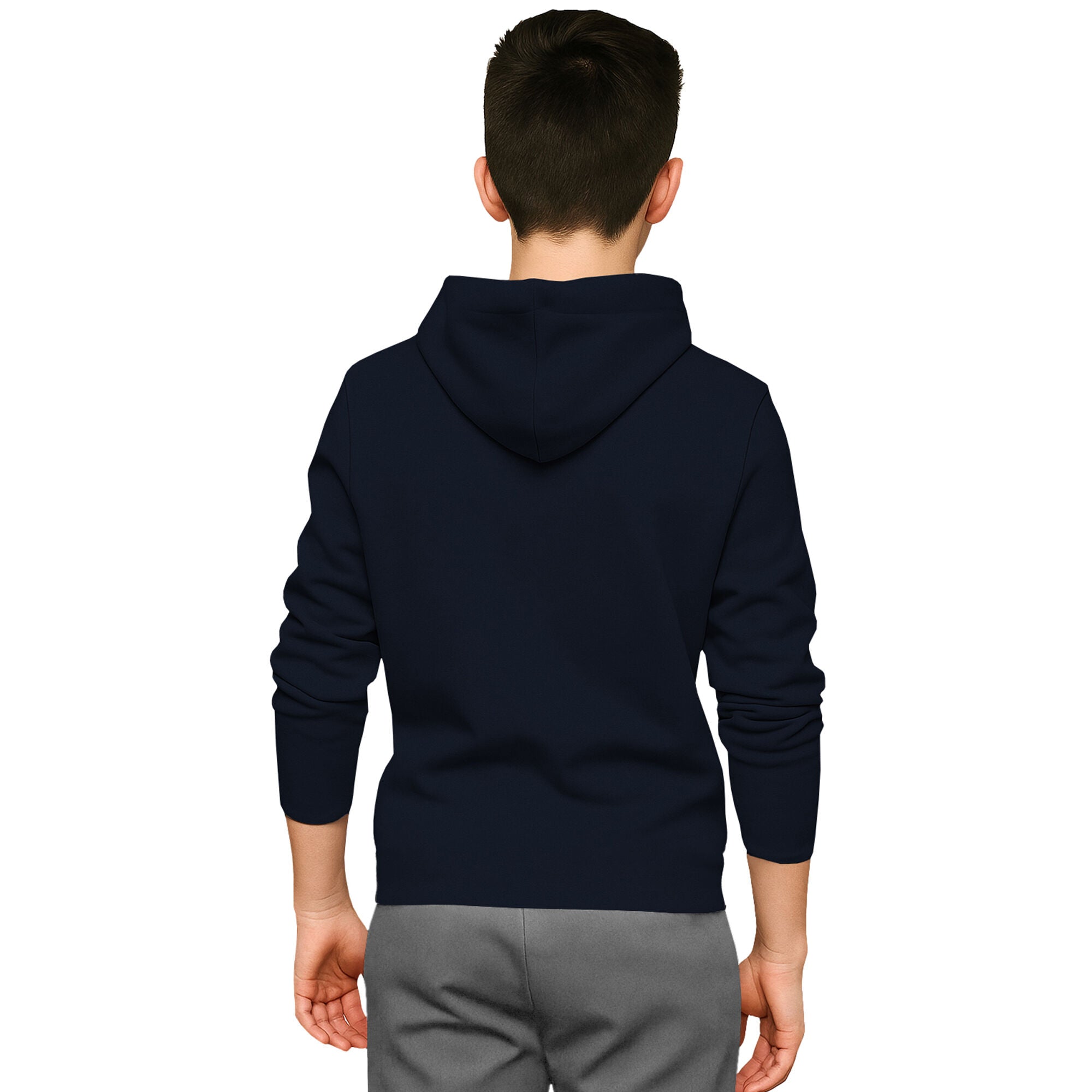 Boys Full Sleeve Navy Blue Zig Zag Graphic Printed Hooded T-shirt