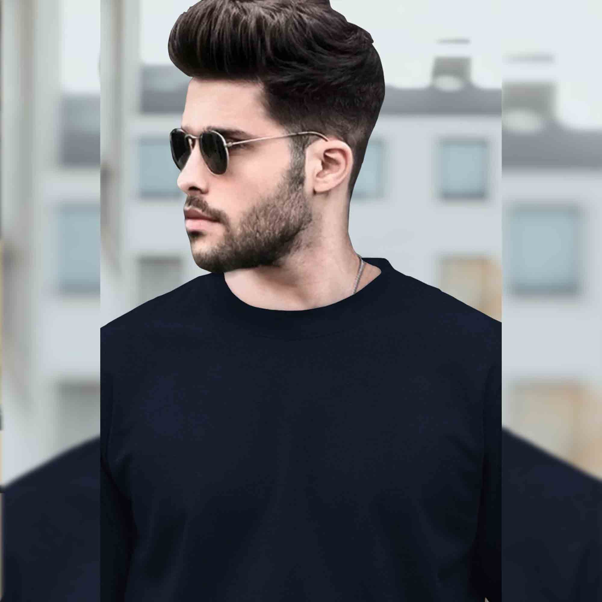 Mens Round Neck Full Sleeve Plain Navy Blue T-shirt