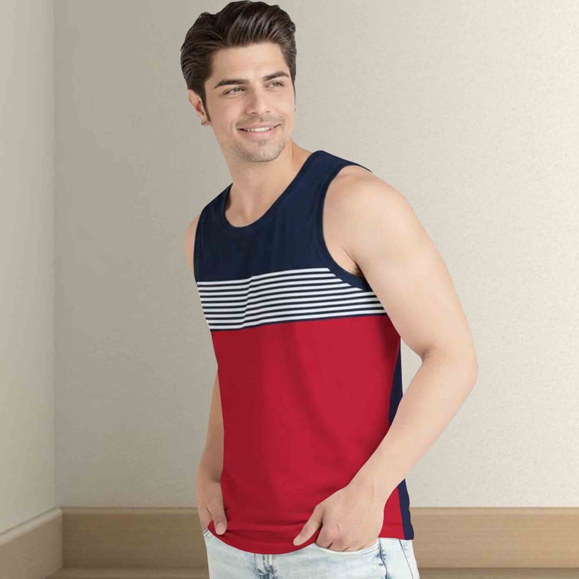 Men Navy-Red Striped Vest