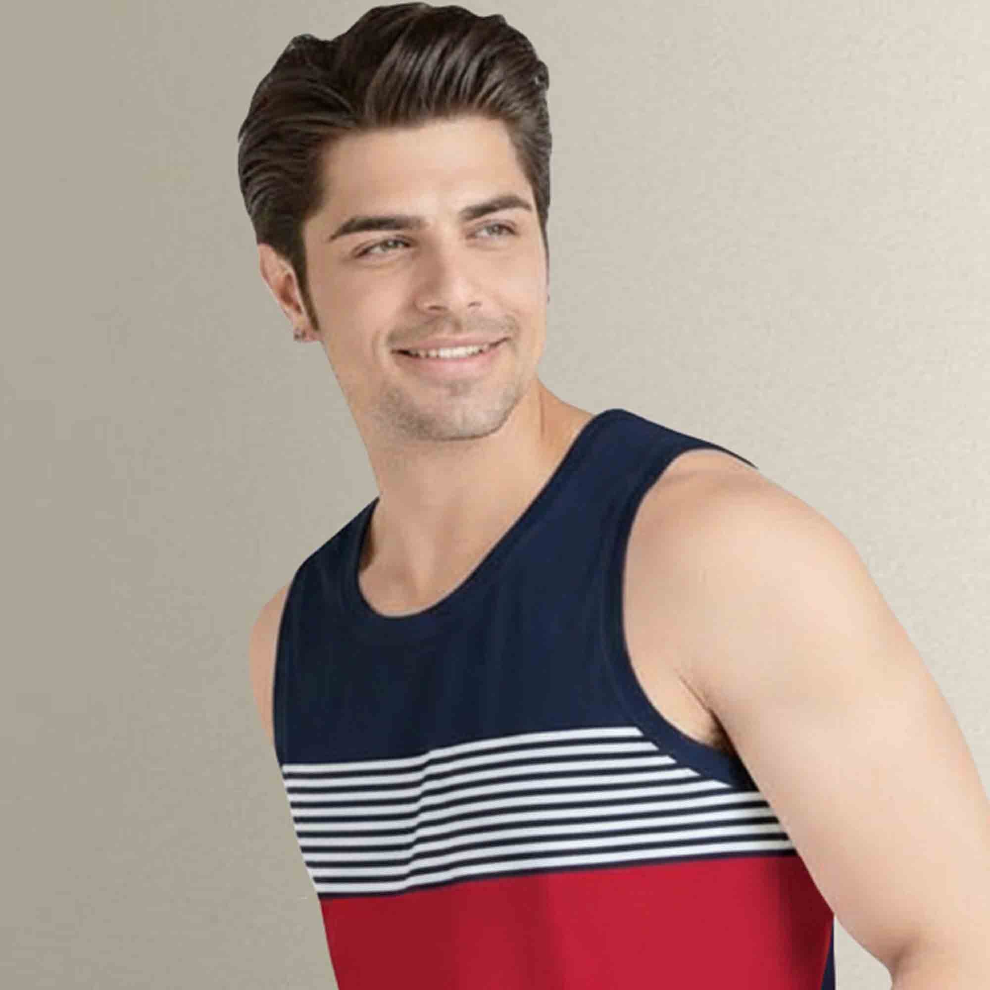 Men Navy-Red Striped Vest