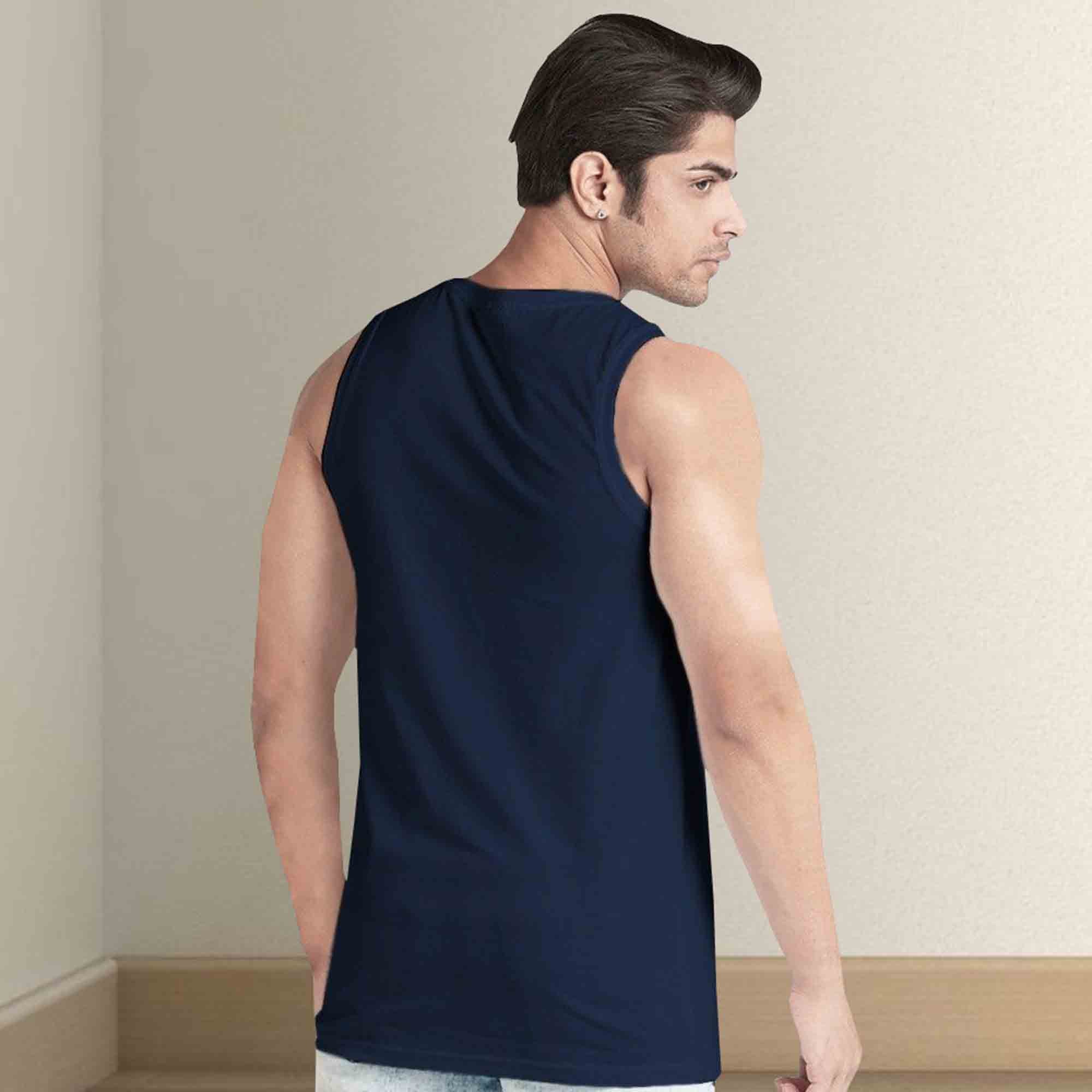 Men Navy-Yellow Striped Vest