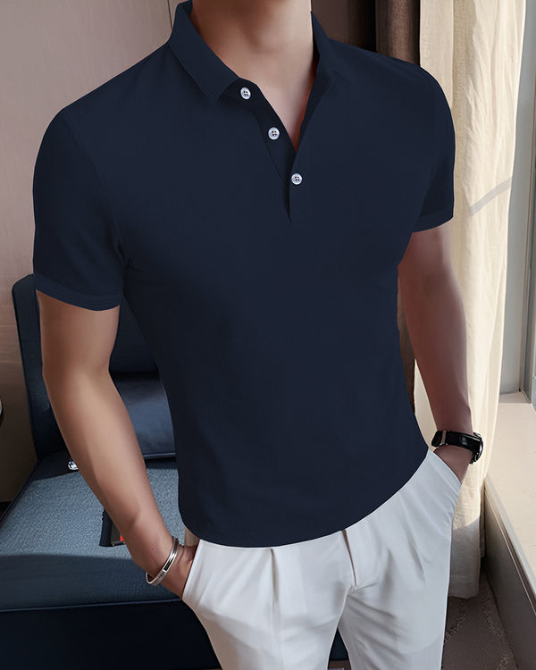 navy blue polo collar button tshirt for men